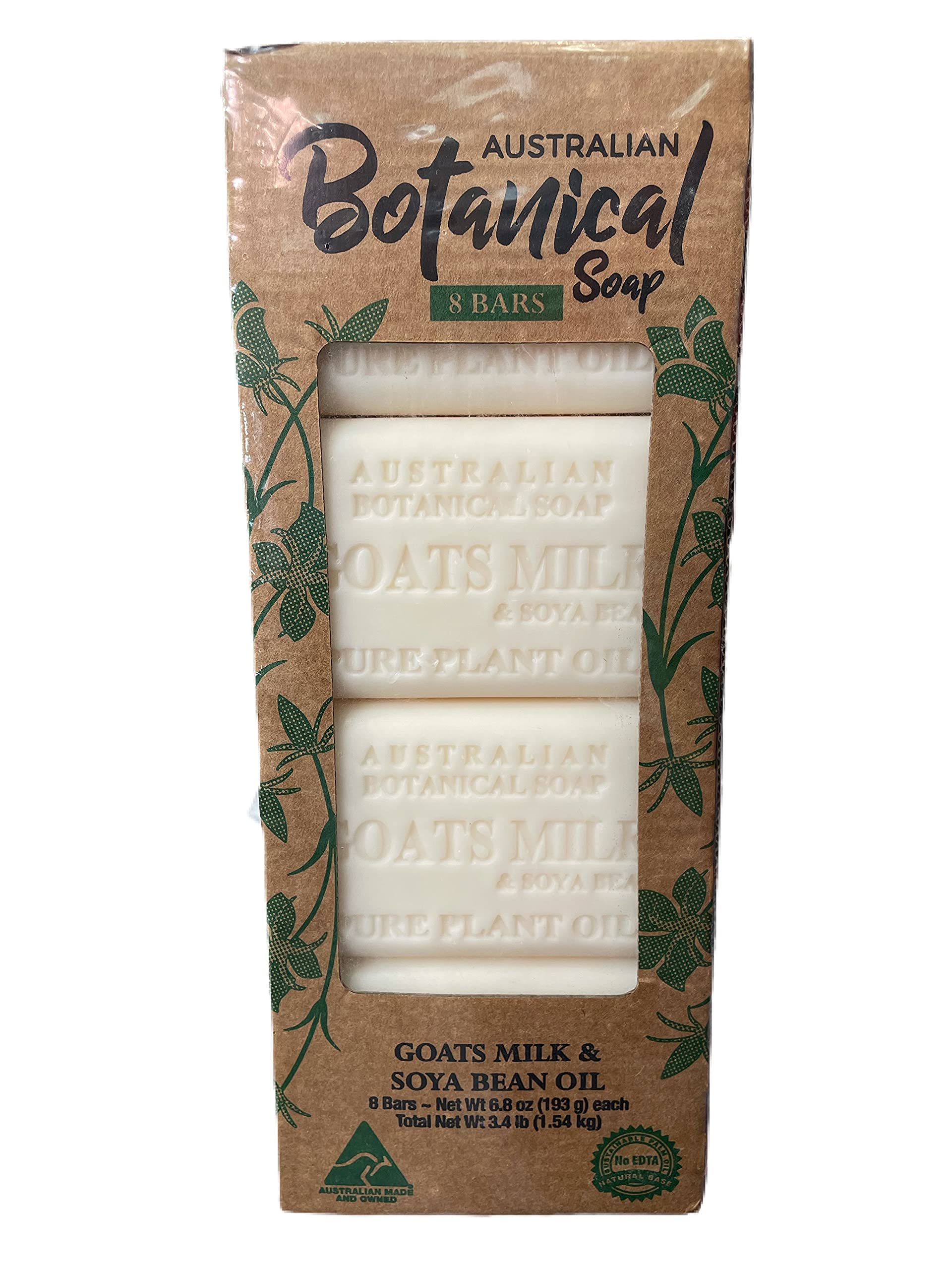 Australian Botanical Goats Milk Soap with Soya Bean Oil, Net Wt. 3.4 lb, 6.8 Ounce Bar Soap, Suitable for all Skin Types Pack of