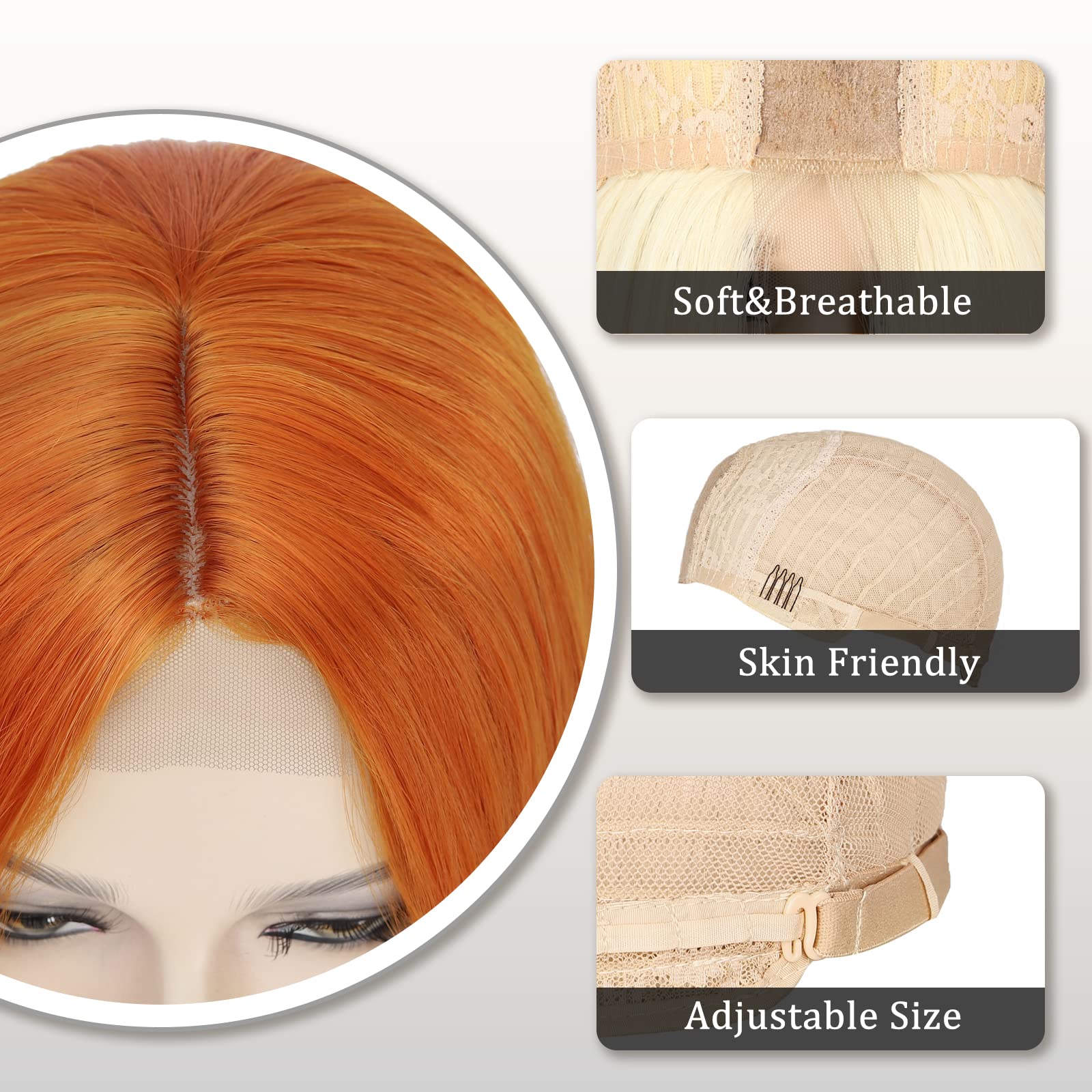Ybymcai Long Orange Wavy Wigs For Women Middle Part 26 Inch Natural Curly Synthetic Wig Heat Resistant Fiber Wigs For Daily Part