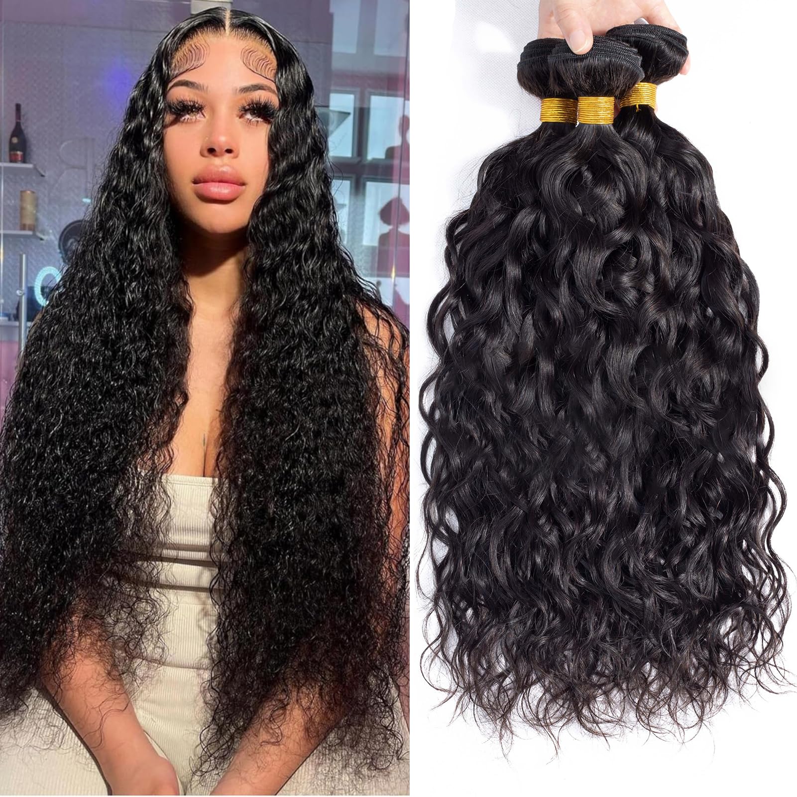 12A Water Wave 3 Bundles Human Hair 10'' 12'' 14'' 300G 100% Unprocessed Brazilian Virgin Hair Wet And Wavy Human Hair Weave Bun