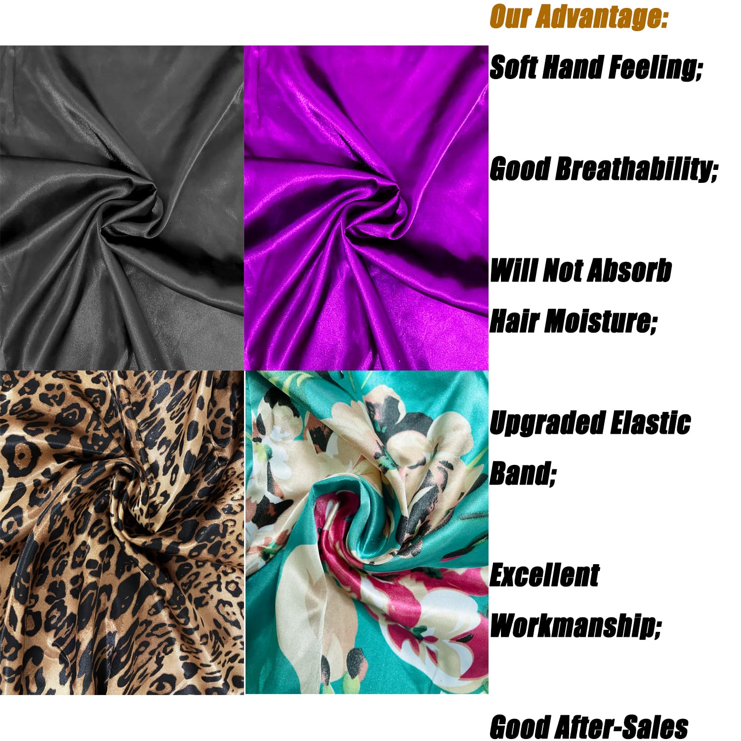 Wzl Wlg Satin Bonnet Set - 4 Pcs Soft Silky Sleep Caps for Women, Multicolors, One Size, Ideal for Braids