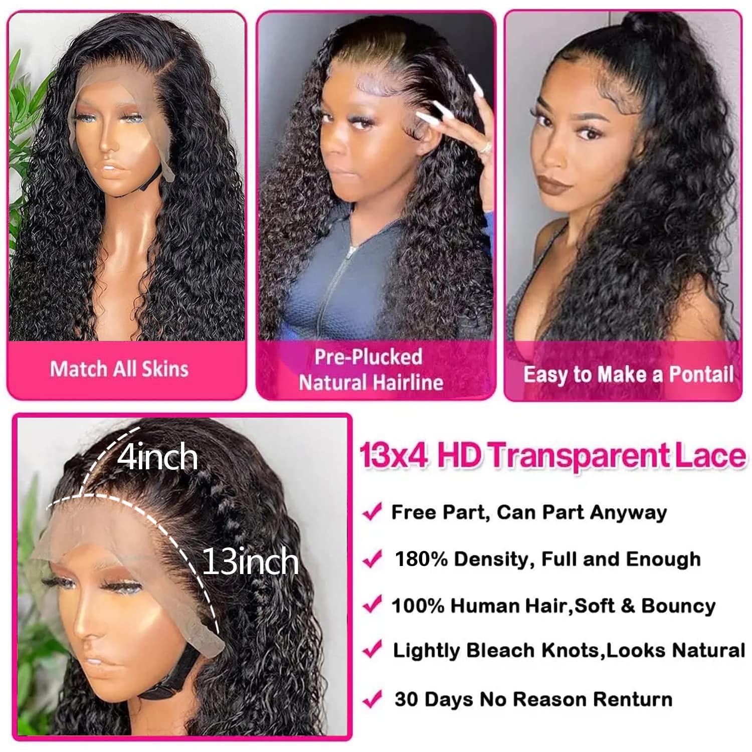 Laritaiya Hd Transparent Deep Wave Lace Front Wigs Human Hair 24Inch 13X4 Lace Front Wigs For Black Women 180 Density Pre Plucke