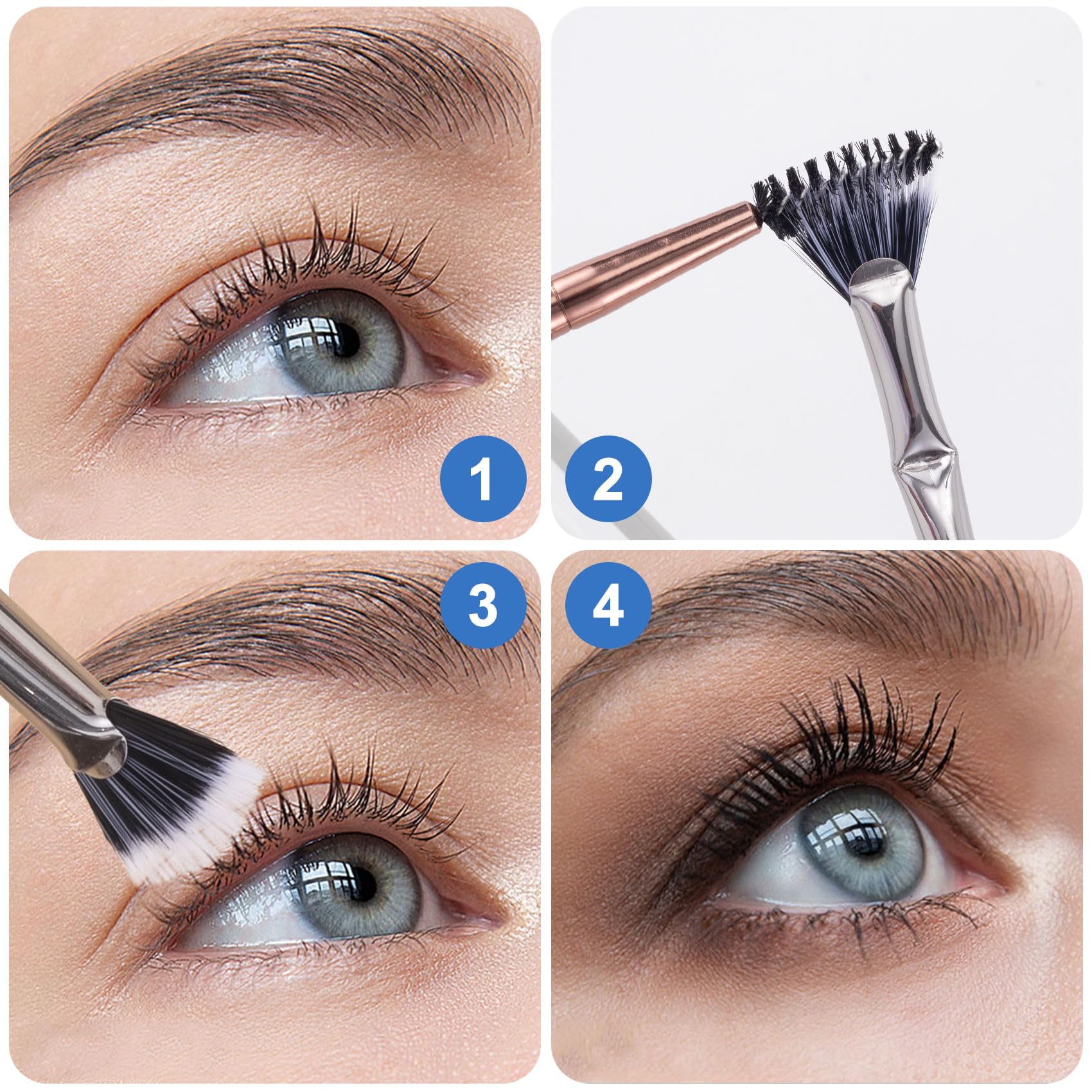Pagow 2Pcs Folding Angle Scalloped Lash Brush, 2024 New Mascara Fan Brush, Eyelash Comb Separator Makeup Tool, Multifunctional F