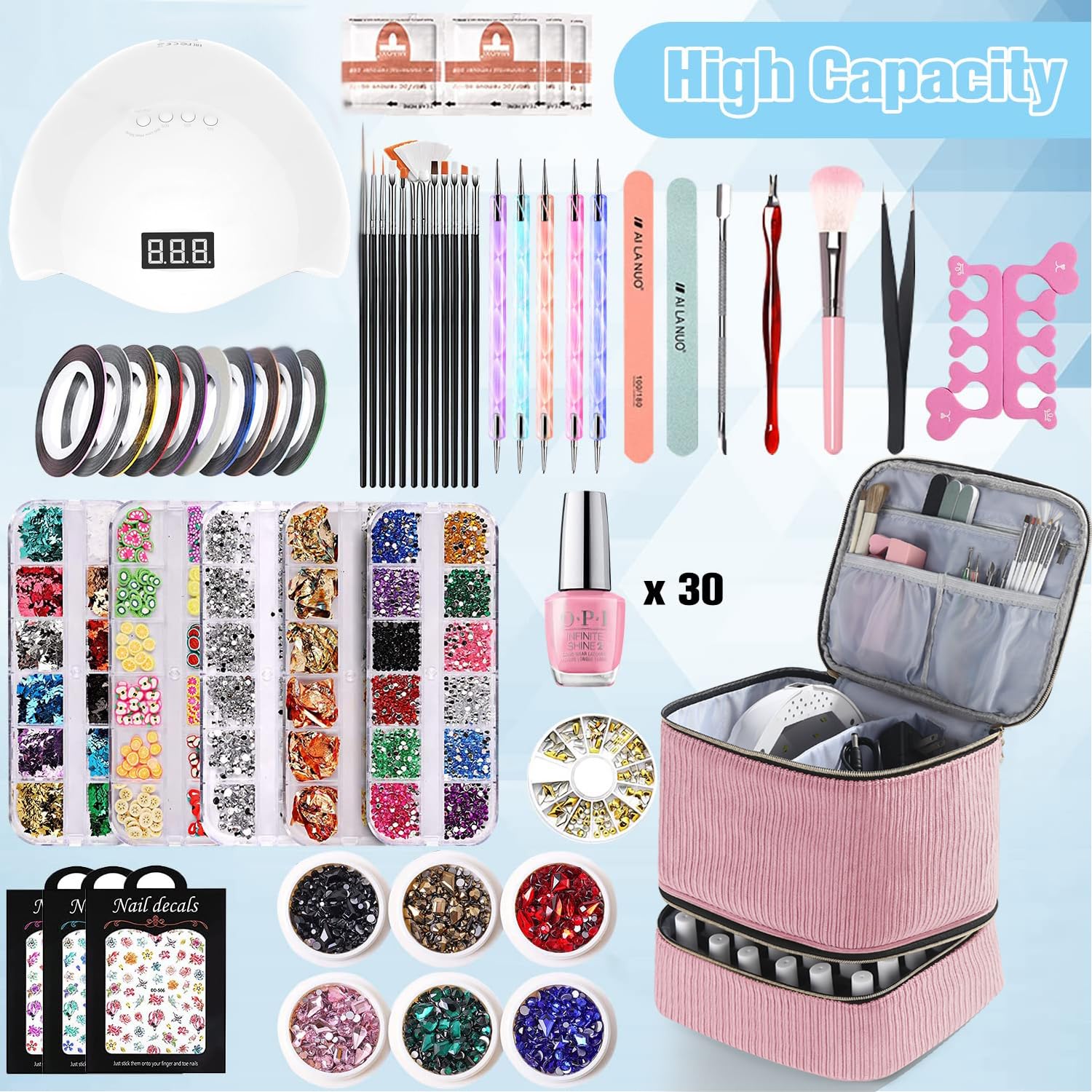 Ctwwfs Corduroy Nail Polish Organizer And Nail Lamp Case, Nail Kit Organizer Holds 30 Bottles (15Ml - 0.5 Fl.Oz) And A Nail Lamp
