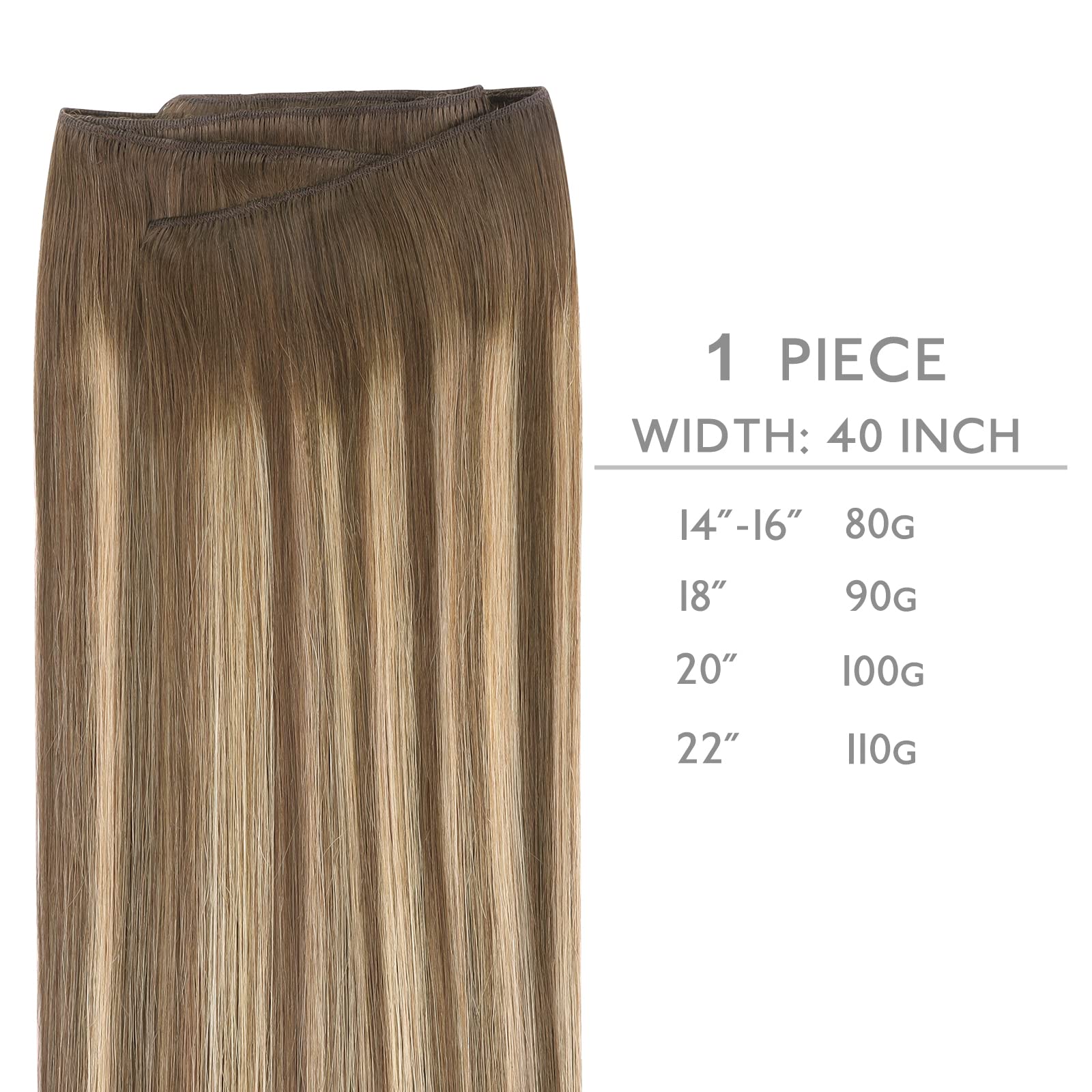 Wennalife Sew In Hair Extensions Real Human Hair, Weft Hair Extensions Human Hair 16 Inch 80G Balayage Chocolate Brown To Carame