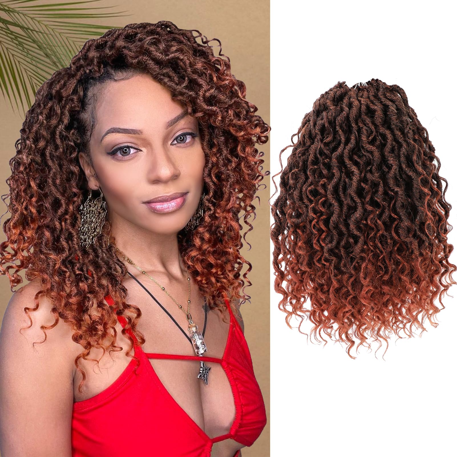 Forevery Faux Locs Crochet Hair 12 Inch Goddess Locs Crochet Hair 6 Packs PreLooped Crochet Hair for Black Women, Ginger Crochet