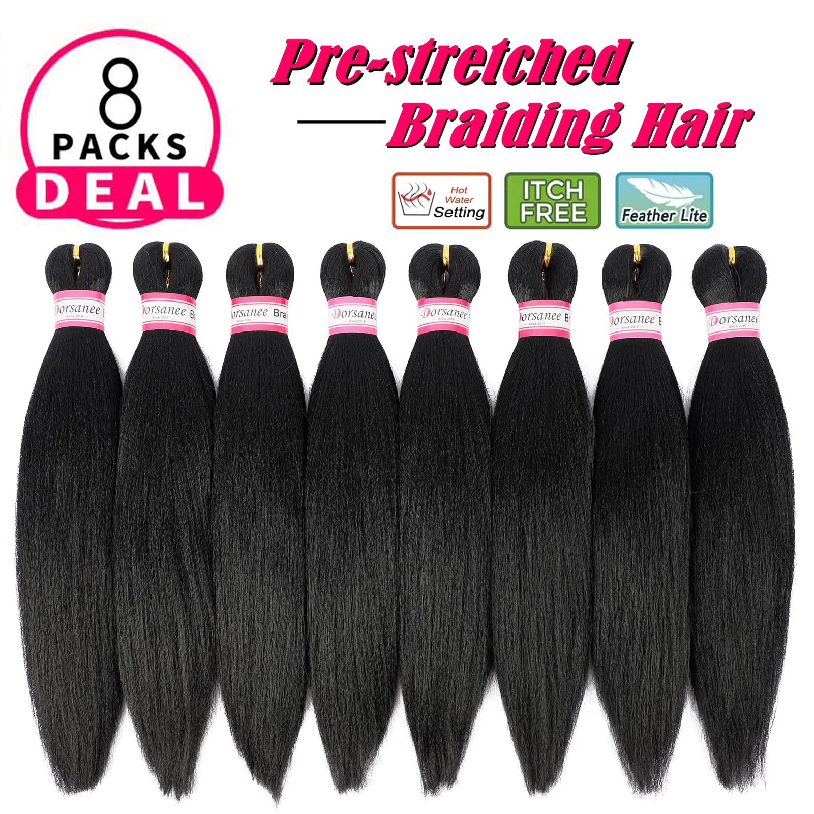 Pre Stretched Braiding Hair 8 Packs 14 Inch Professional Hair For Braiding Easy To Twist Crochet Braids Hot Water Setting Yaki S