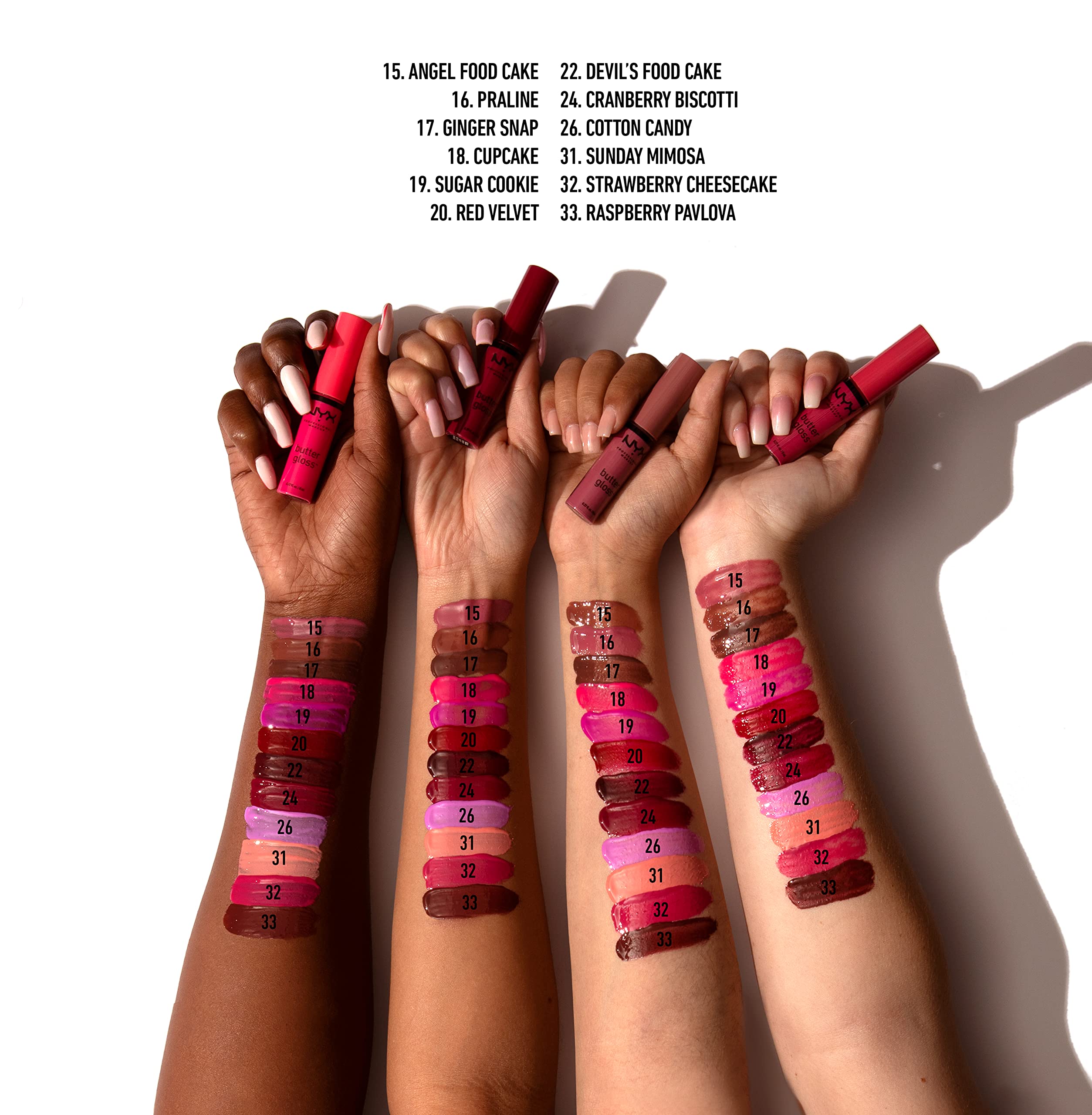 NYX PROFESSIONAL MAKEUP Butter Gloss - Non-Sticky Lip Gloss, Pack of 3 (0.27 Fl Oz) - Angel Food Cake, Creme Brulee, Madeleine