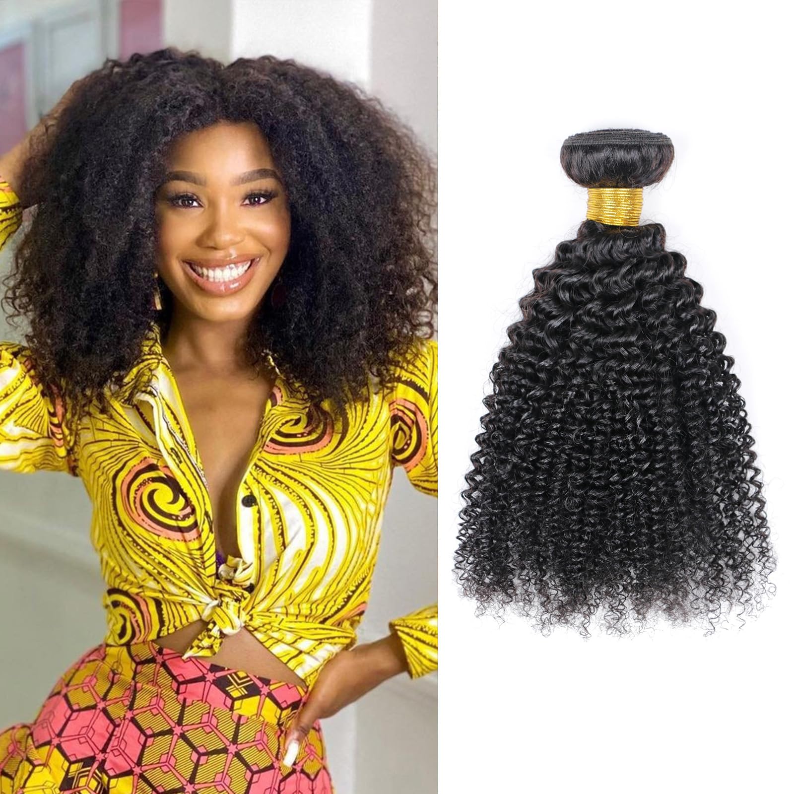 huarisi 10A Afro Kinky Curly Bundles Human Hair One Bundle 16 Inch 100% Unprocessed Virgin Brazilian Human Hair Bundles Hair Ext