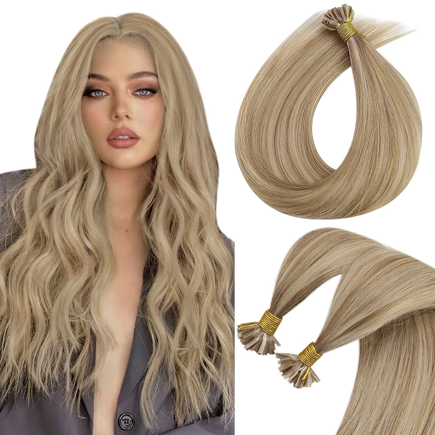 Sunny U Tip Real Hair Extensions Human Hair Ash Blonde Highlight Light Blonde Utip Keratin Hair Extensions Blonde Hot Fusion Uti