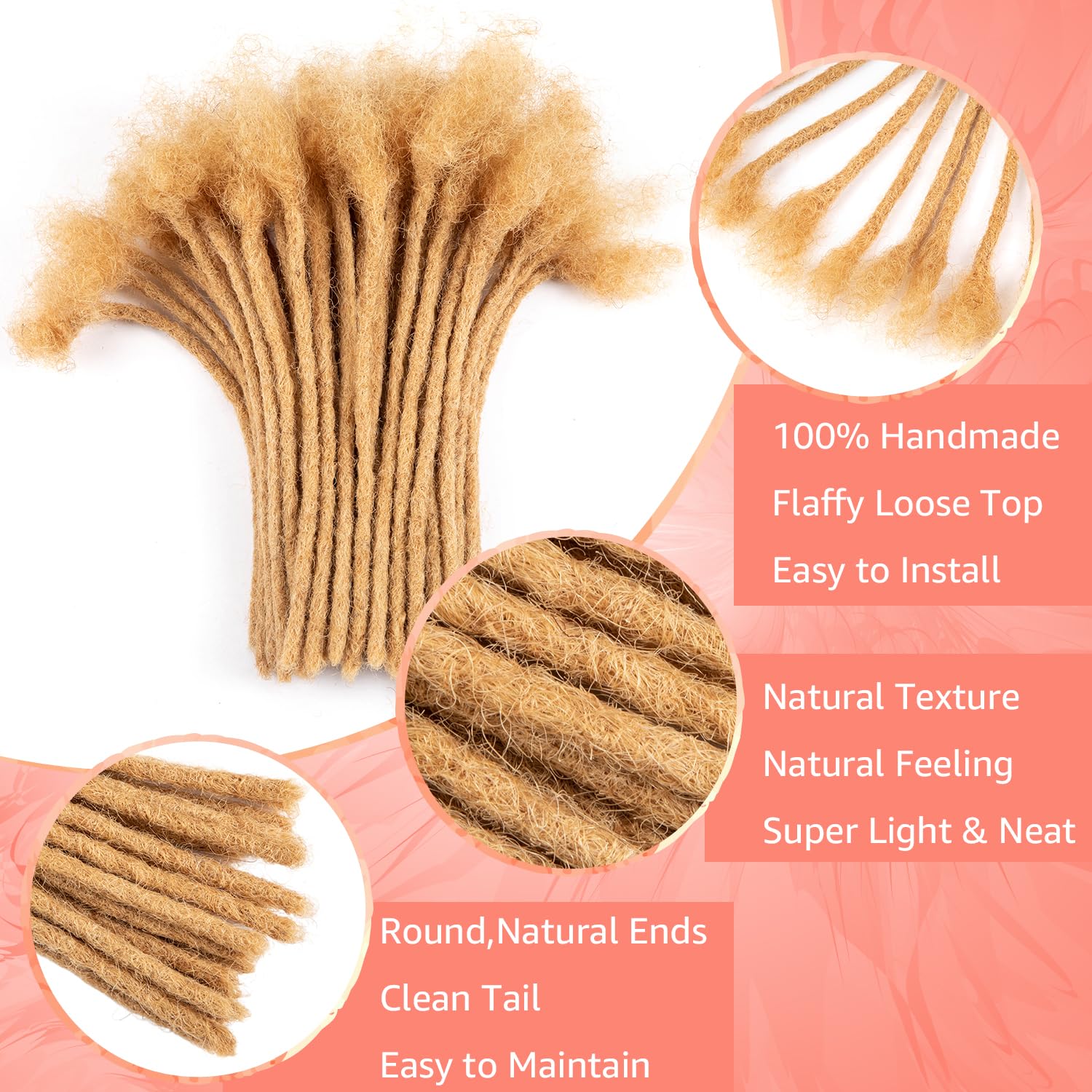 Teresa 6 Inch 0.4Cm Width Loc Extension Human Hair #27 Honey Blonde Color 70 Strands Permanent Locs Extensions Can Be Dyed And B