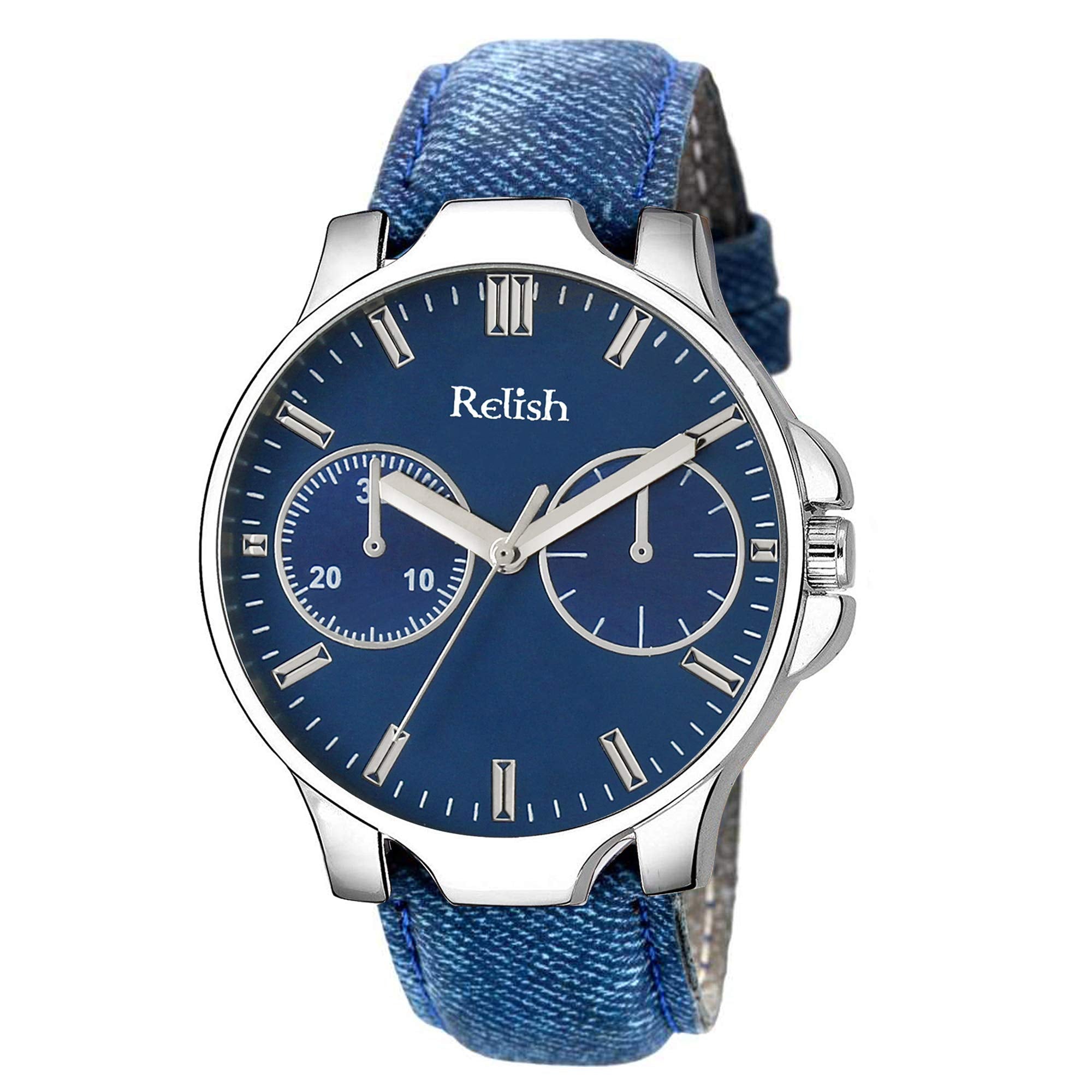 Relish Blue Denim Strap Analog Display Quartz Watch Mens And Boys