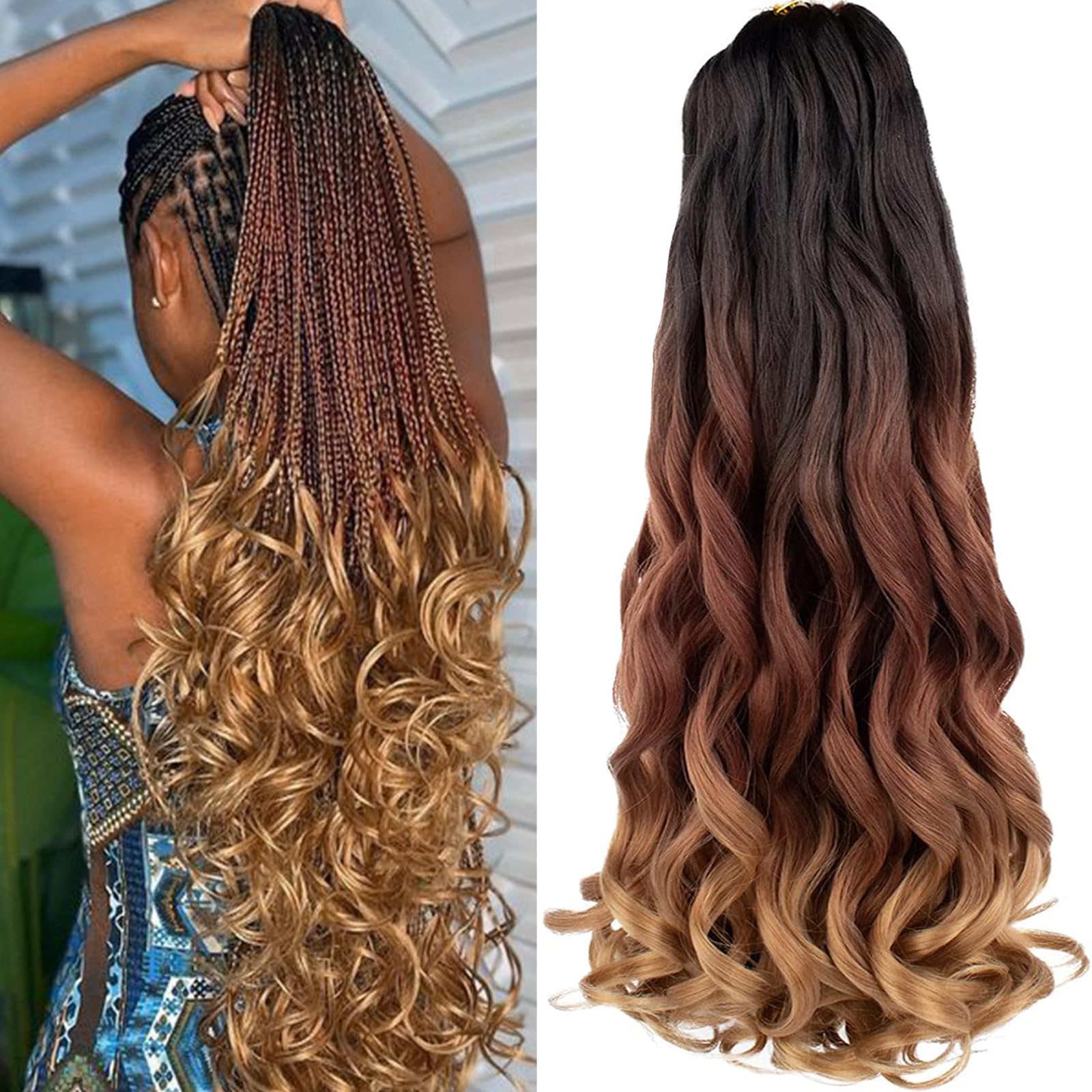 Unionbeauty 30 Inch French Curly Braiding Hair 8 Packs Pre-Stretched Braiding Hair Spanish Curl Braids Bouncy Loose Wavy Braidin