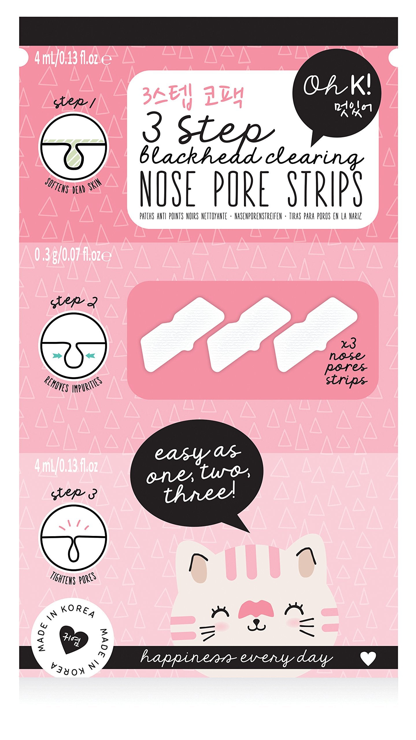 Oh K! Blackhead Clearing Nose Pore Strips, 3-Count