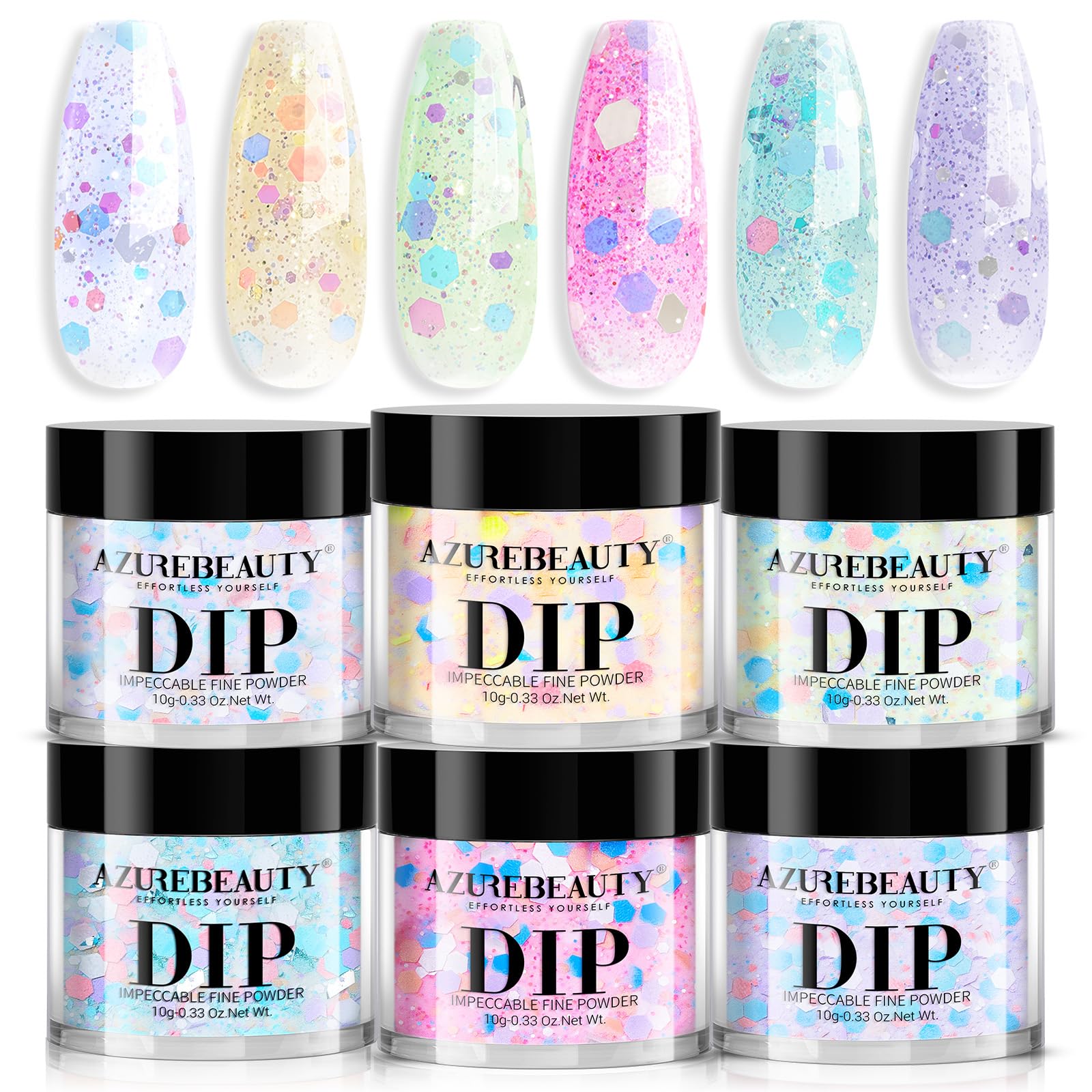 AZUREBEAUTY Dip Powder Nail Set, 6 Colors Pink Purple Green Glitter Cheese Colors Natural Dipping Powder Starter Spring Kit, Fre