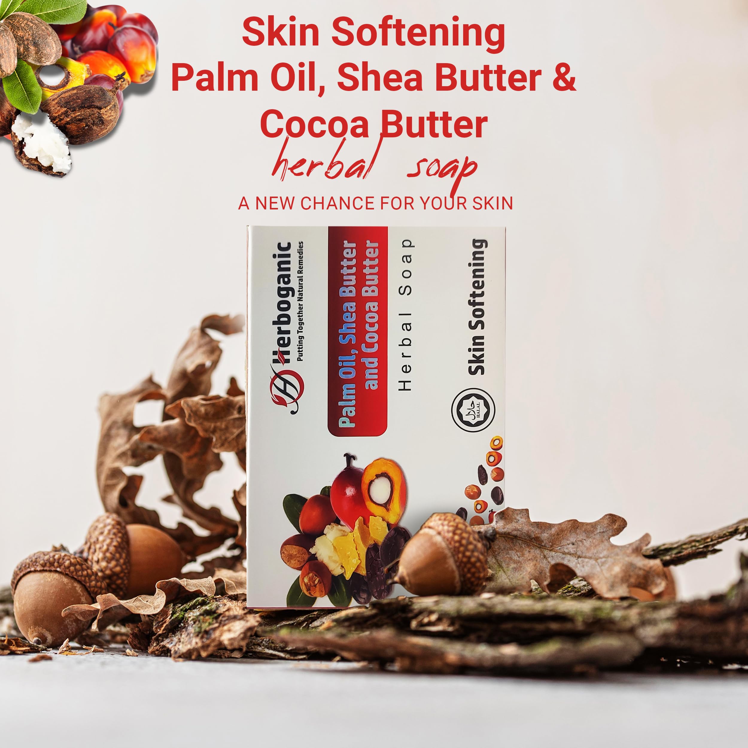 HERBOGANIC Palm oil, Shea Butter and Cocoa Butter Herbal Soap | Pack of 3 of 5oz soap Bar | Natural Bar Soap for Face and Body |