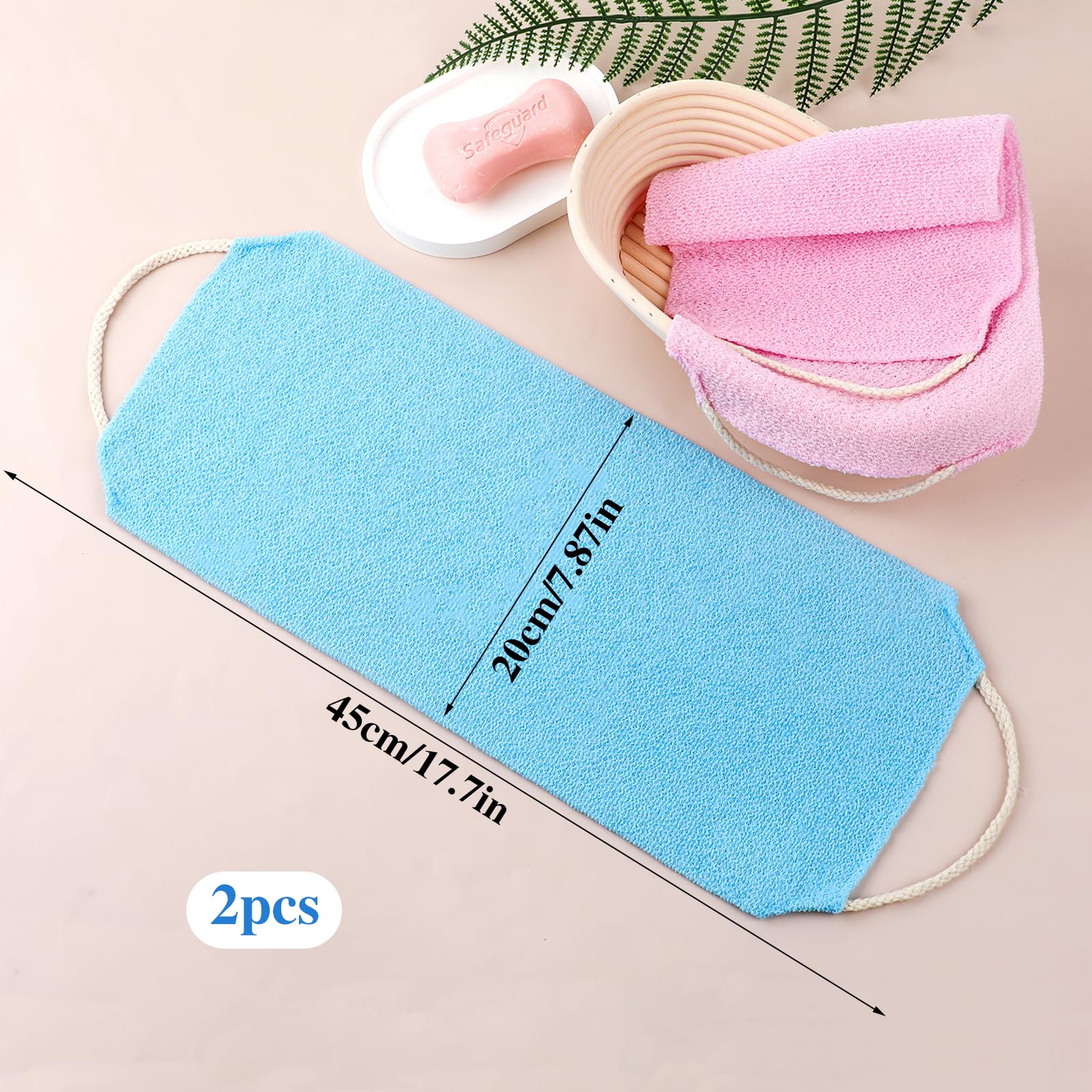 WY LIGHTING LEVEL 2Pcs Nylon Back Scrubber with Handles - Exfoliating Washcloths for Shower - Pink & Blue - Extended Length for Face & Back