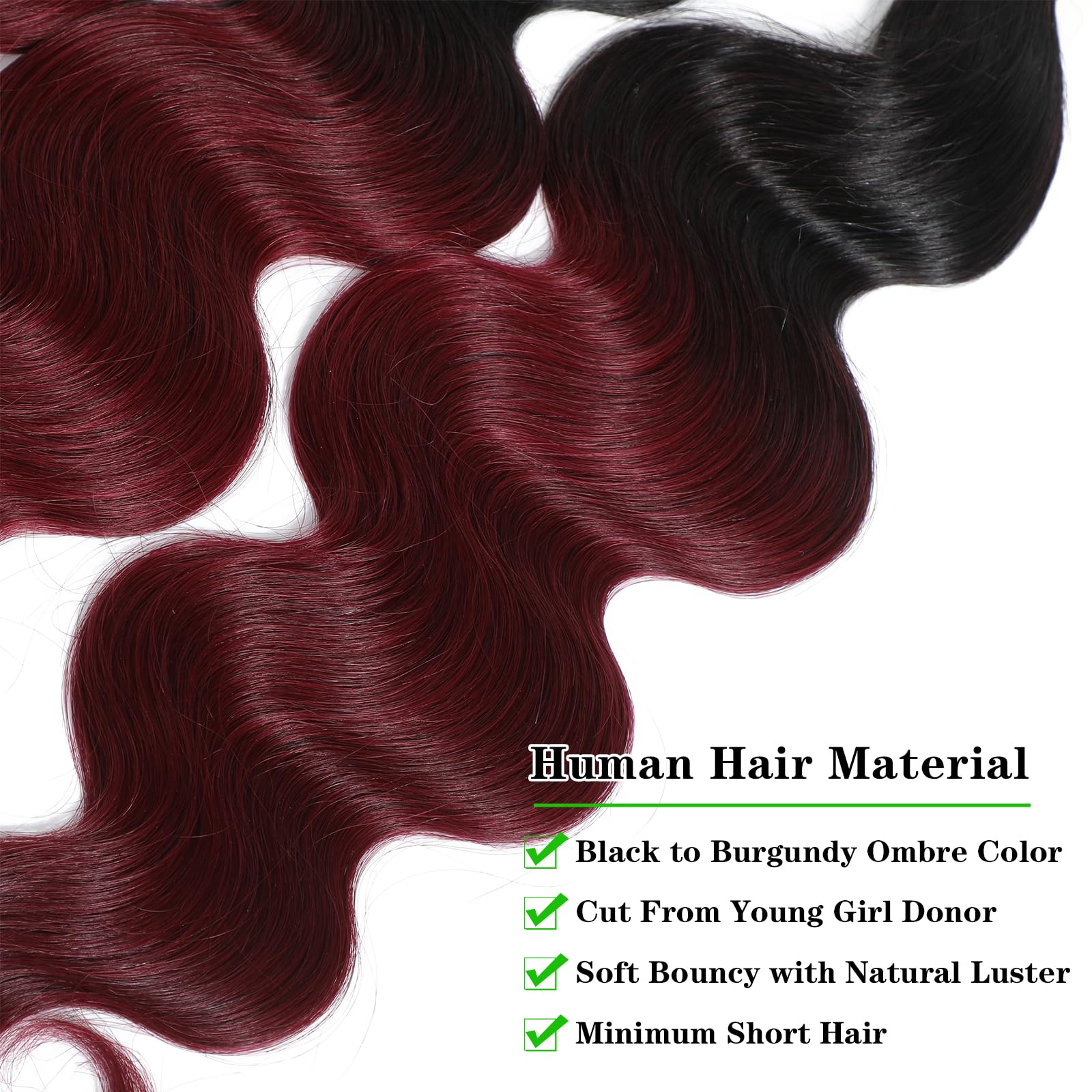 Kapelli Hair 10A Ombre Brazilian Hair Body Wave (T1B/99J,24'' 26'' 28'') Ombre Human Hair 3 Bundles Ombre Brazilian Human Hair V