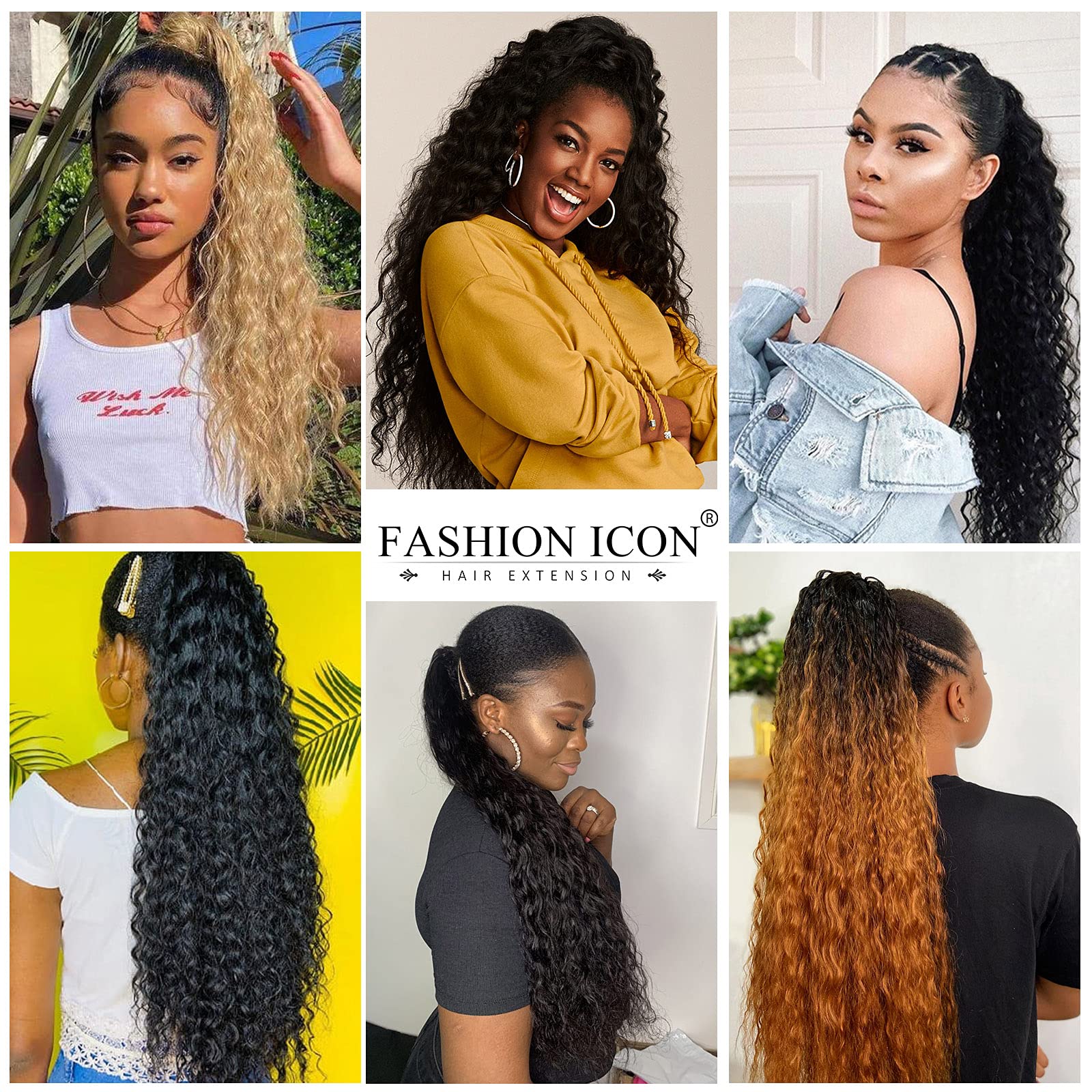 Long Curly Drawstring Ponytail Extension 24Inch Corn Wave Clip In Ponytail Extensions Synthetic Hairpiece For Black Women (4#)