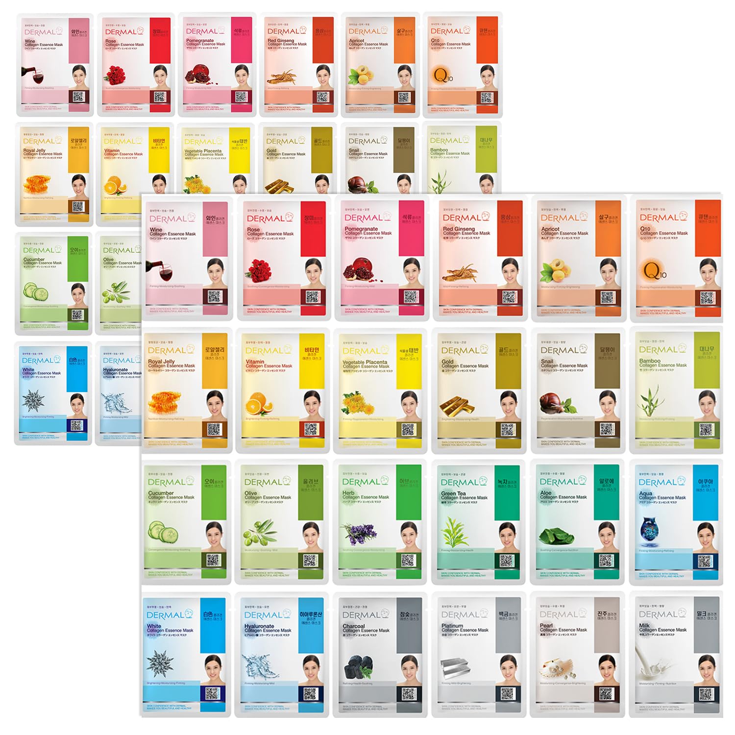 Dermal 48 Combo Pack Collagen Essence Korean Face Mask - Hydrating And Soothing Facial Mask With Panthenol - Hypoallergenic Self