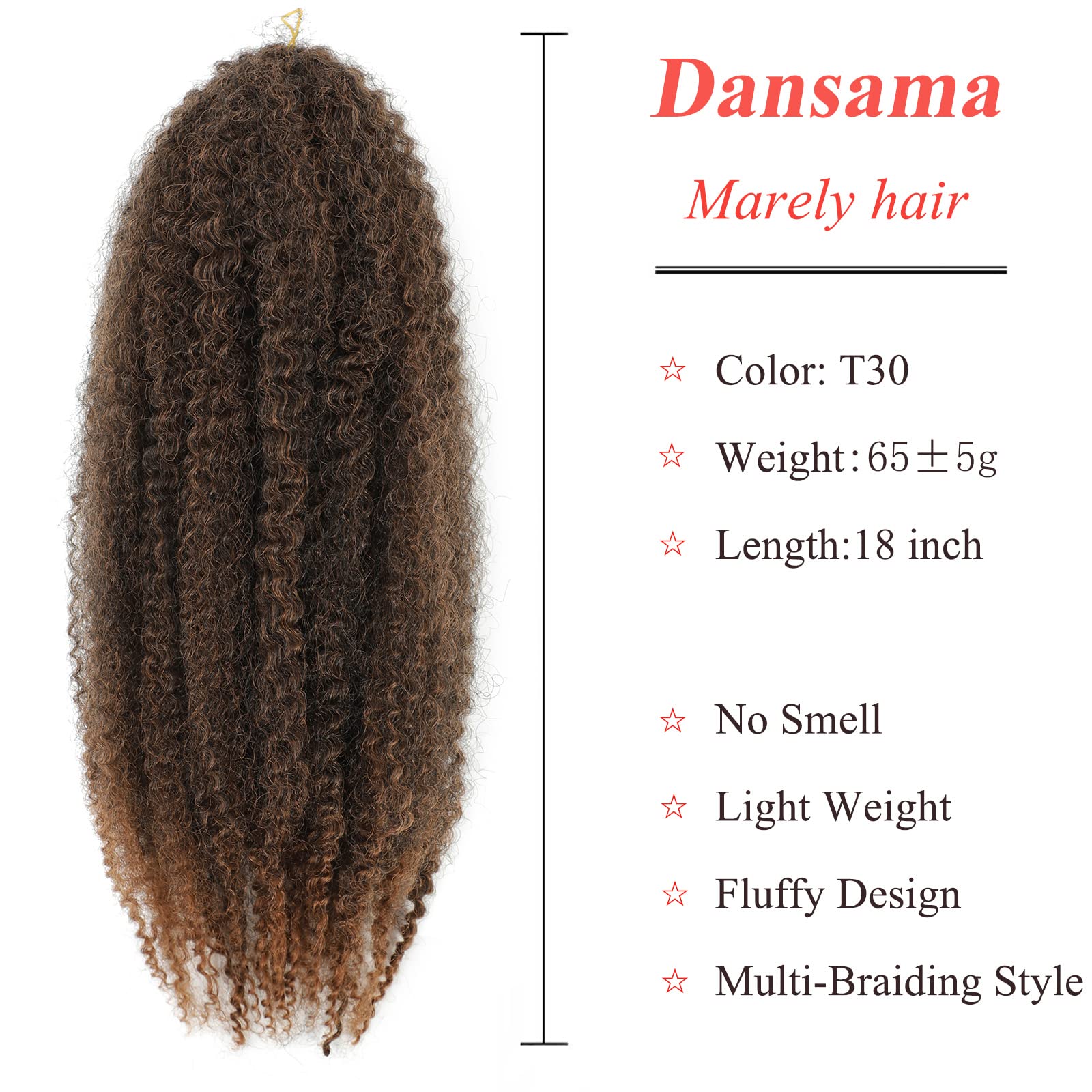 Dansama Marley Hair 18 Inch Braiding Hair, Afro Twist Hair For Soft Locs Crochet Hair 3 Packs Synthetic Hair Extensions (18 Inch