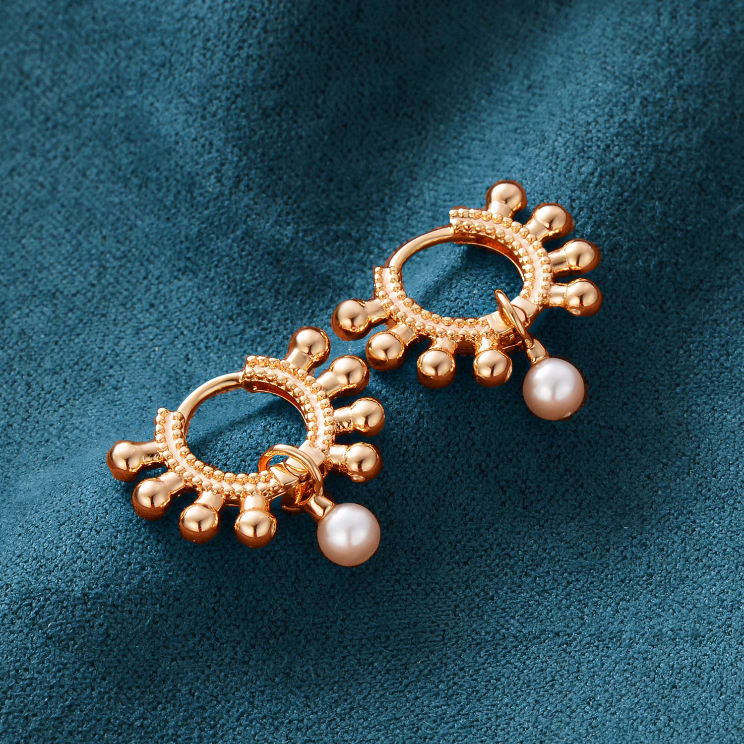 MYEARS Women Pearl Earrings Gold Huggie Ball Bead Hoop Dangle Drop 14K Gold Filled Small Simple Handmade Hypoallergenic Everyday