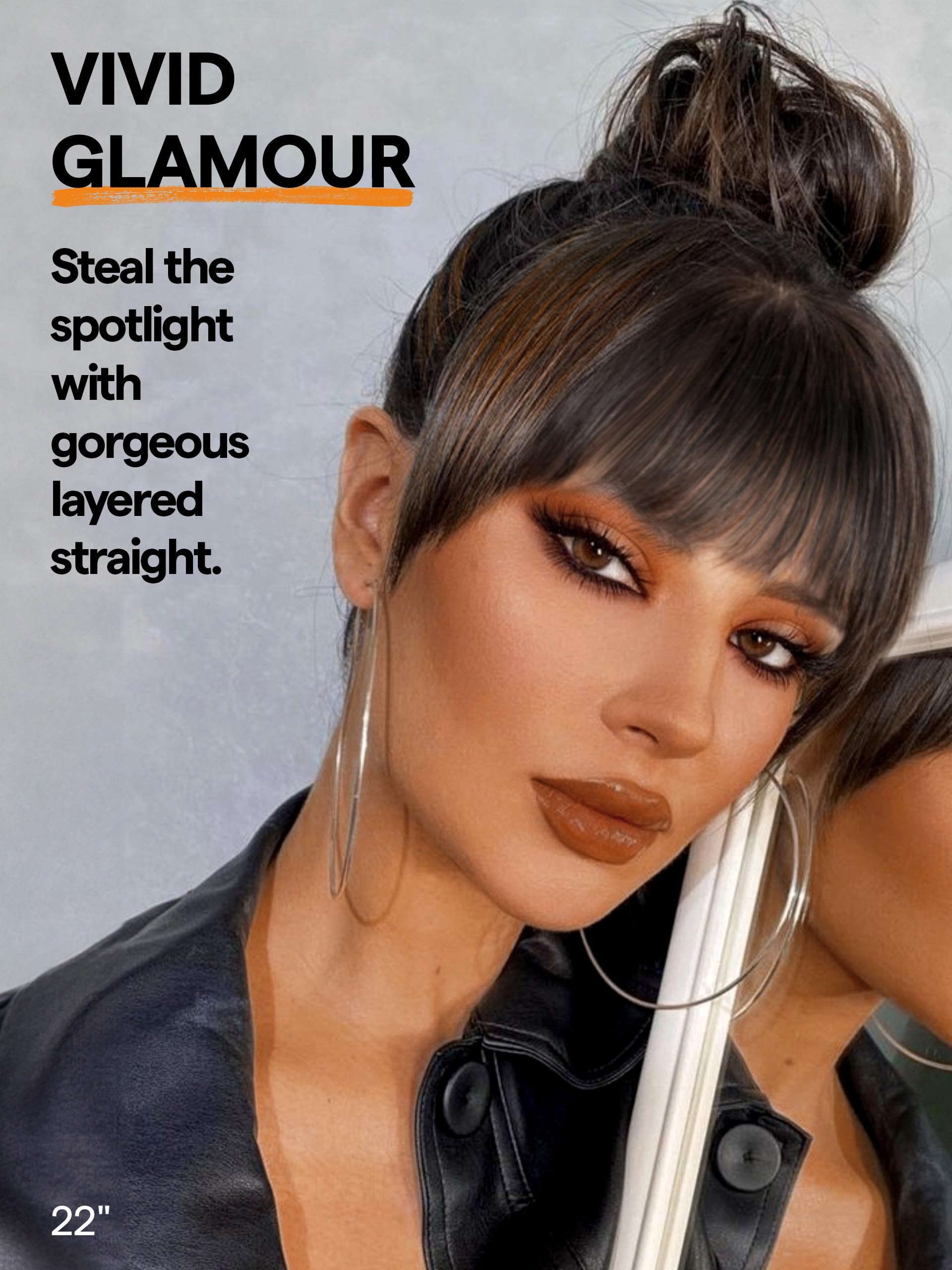 Gorgius Highlight Straight Layered Wigs With Bangs Glueless Black Mixed Brown Wig 22 Inch Put On Go Wigs Crafted With Style-Arch