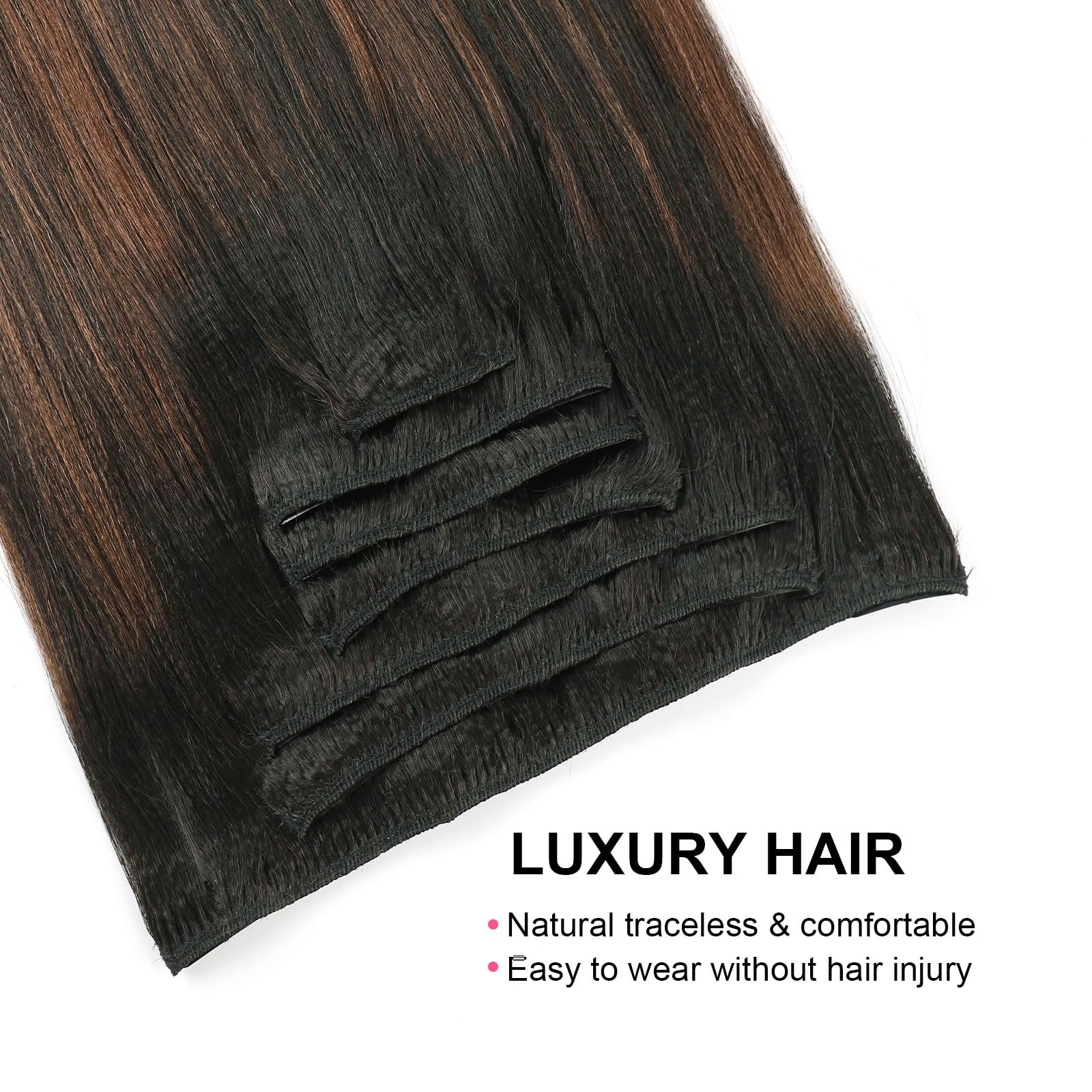 Abh Amazingbeauty Hair Yaki Straight Clip Ins Rooted Black Piano Natural Black #1B With Chocolate Brown #4 Two Tone Light Yaki C