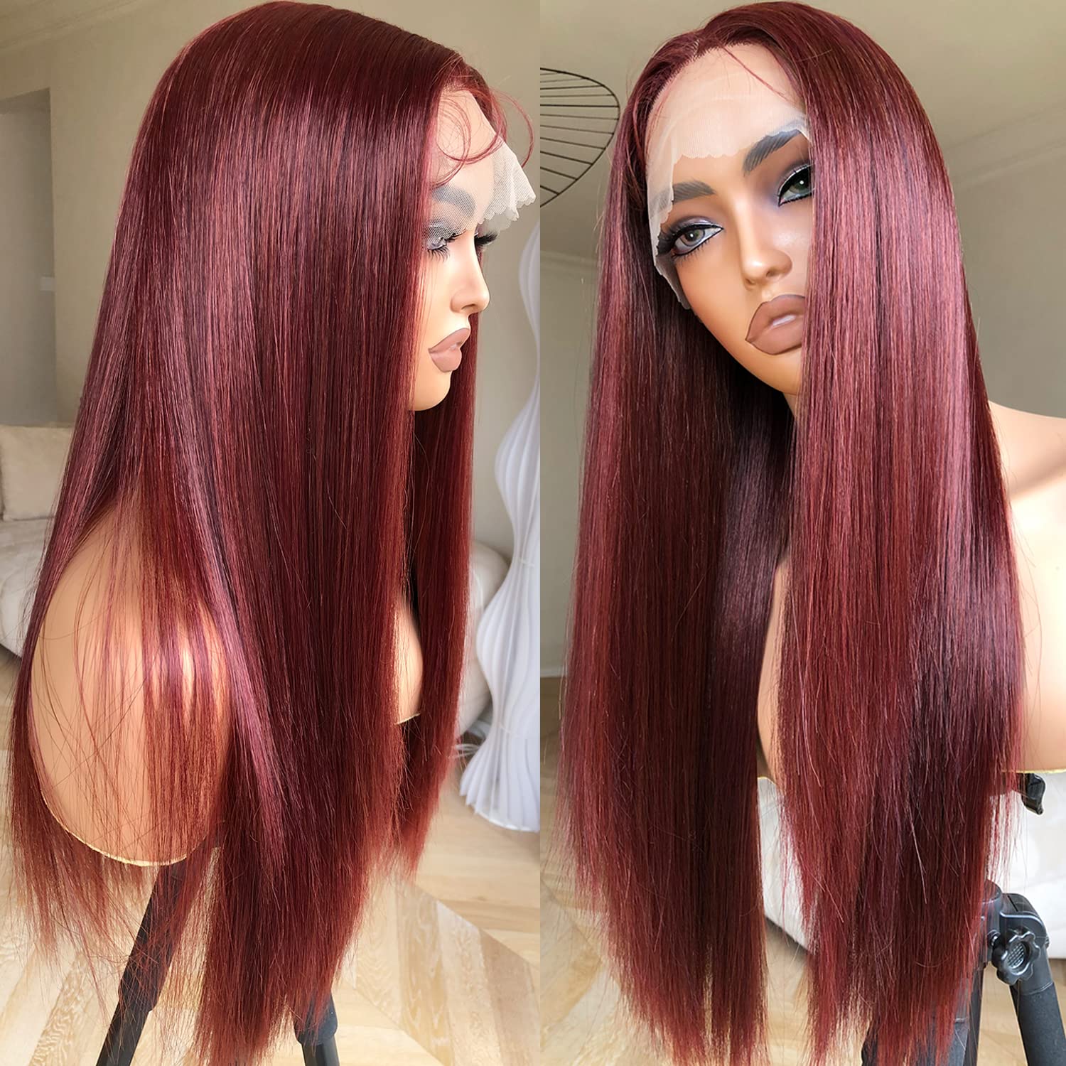 Brownbomb Reddish Brown Lace Front Wigs Pre Plucked Ready To Wear, Hd Glueless 13X5X1 Synthetic Lace Front Wigs For Women 180 De