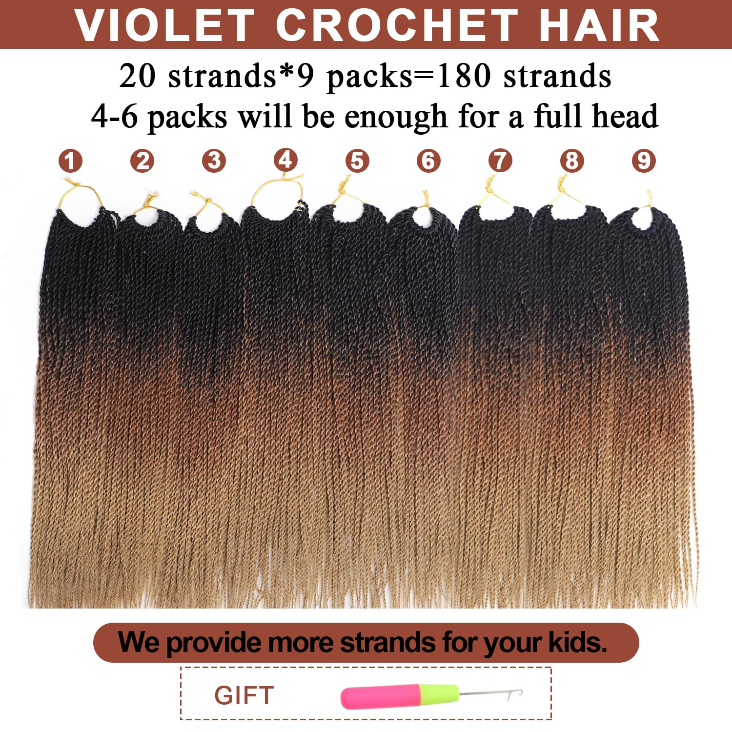 Violet Senegalese Twist Crochet Hair For Black Women 18 Inch Long Pre Twisted Twist Crochet Hair 20 Strands/Pack Pre Looped Croc
