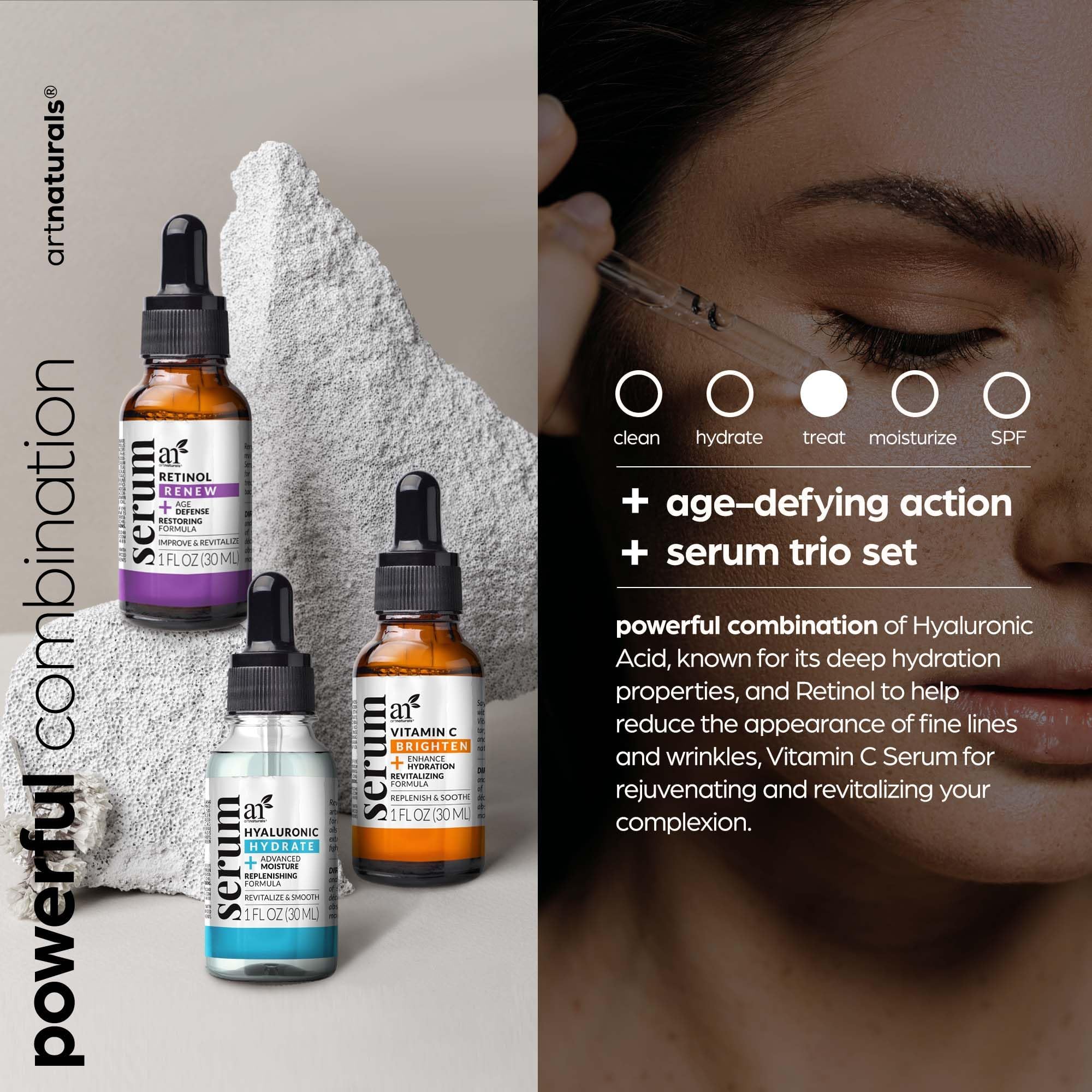 Artnaturals Anti-Aging-Set With Vitamin-C Retinol And Hyaluronic-Acid - (3 X 1 Fl Oz / 30Ml) Serum For Anti Wrinkle And Dark Cir