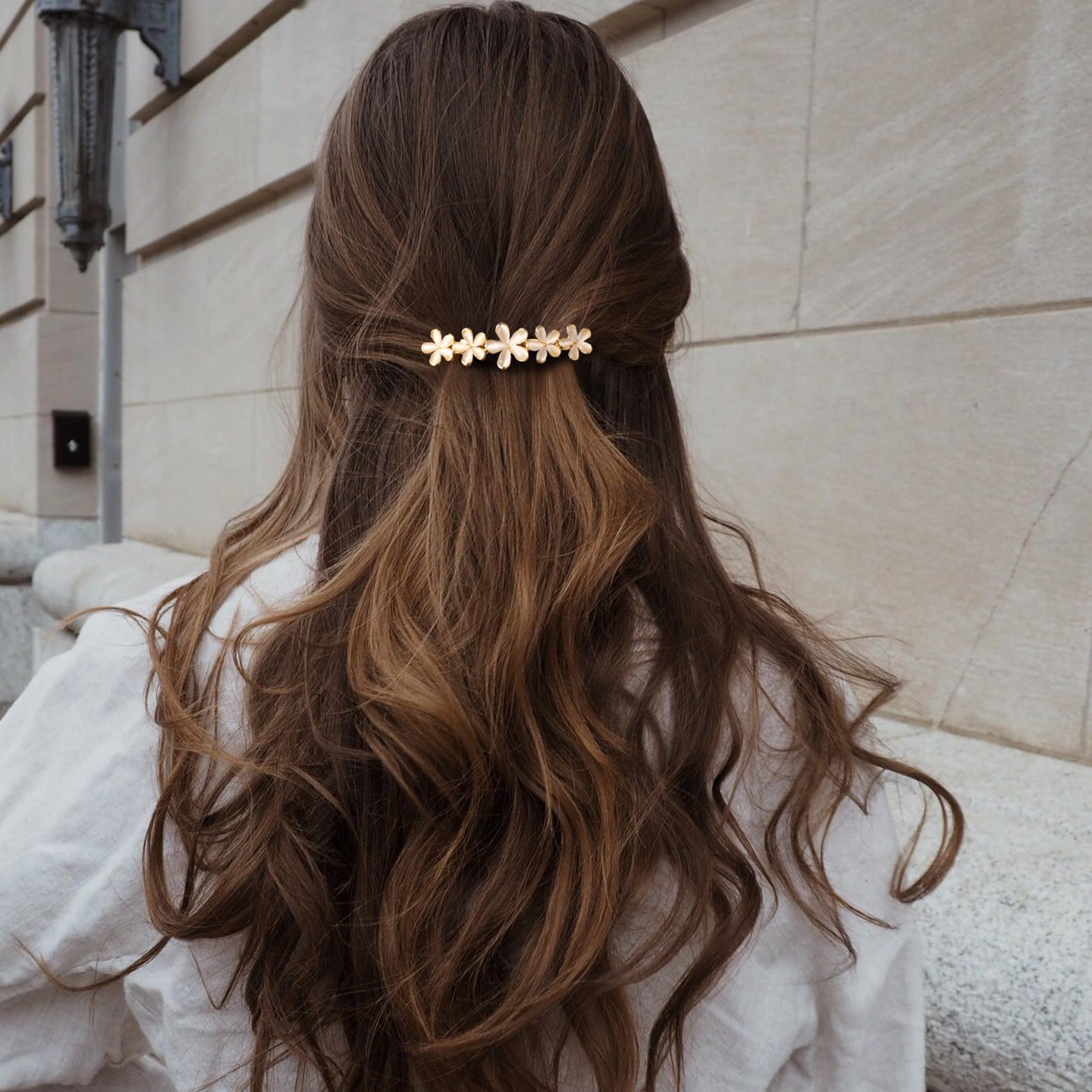 HINZIC 2 Pcs 2.64inch Flower Opal Hair Clips Gold Sparkly Wedding Barrettes Fancy Hair Pins Valentines Wedding Prom Engagement B