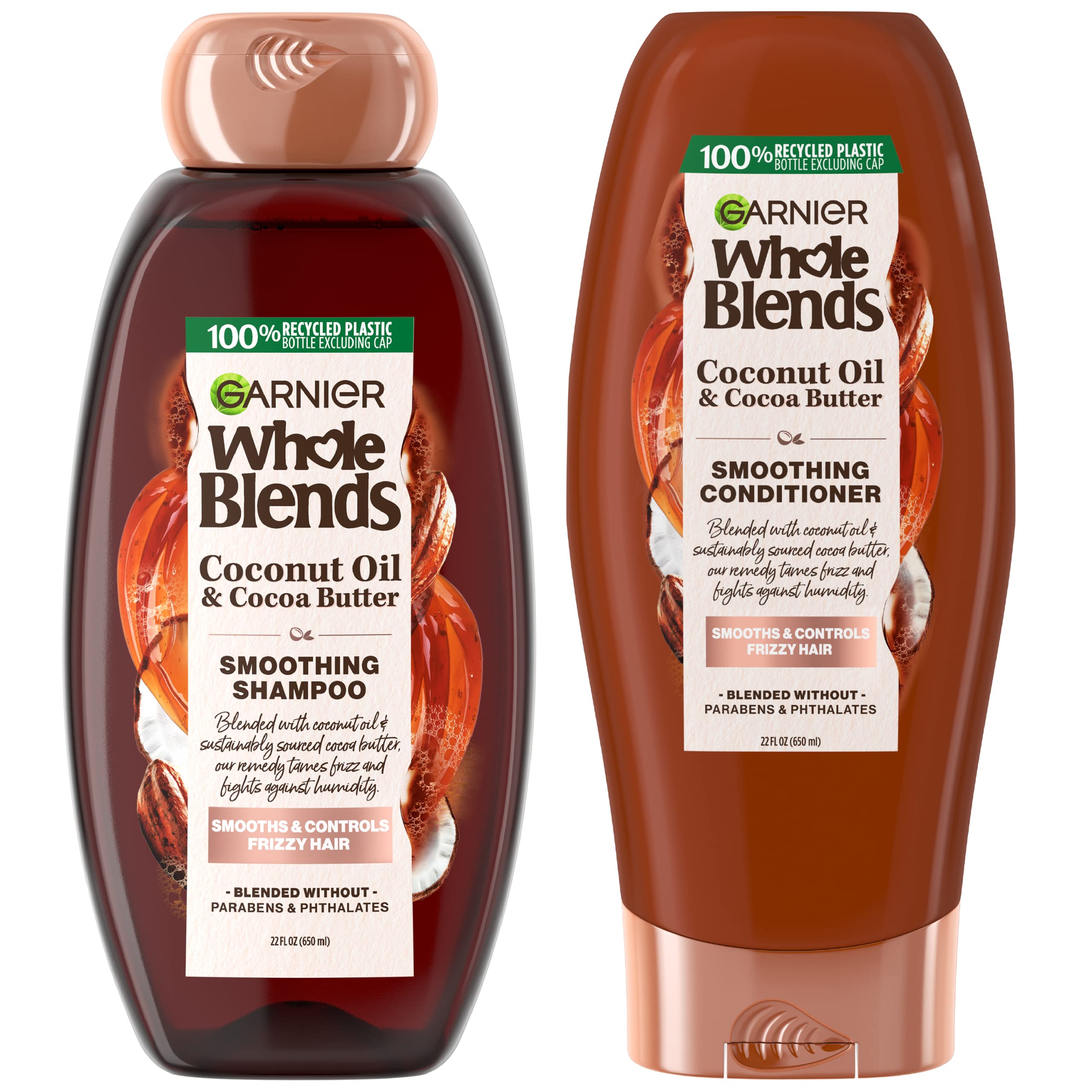 Garnier Whole Blends Coconut Oil & Cocoa Butter Smoothing Shampoo and Conditioner Set for Frizzy Hair, 22 Fl Oz (2 Items), 1 Kit