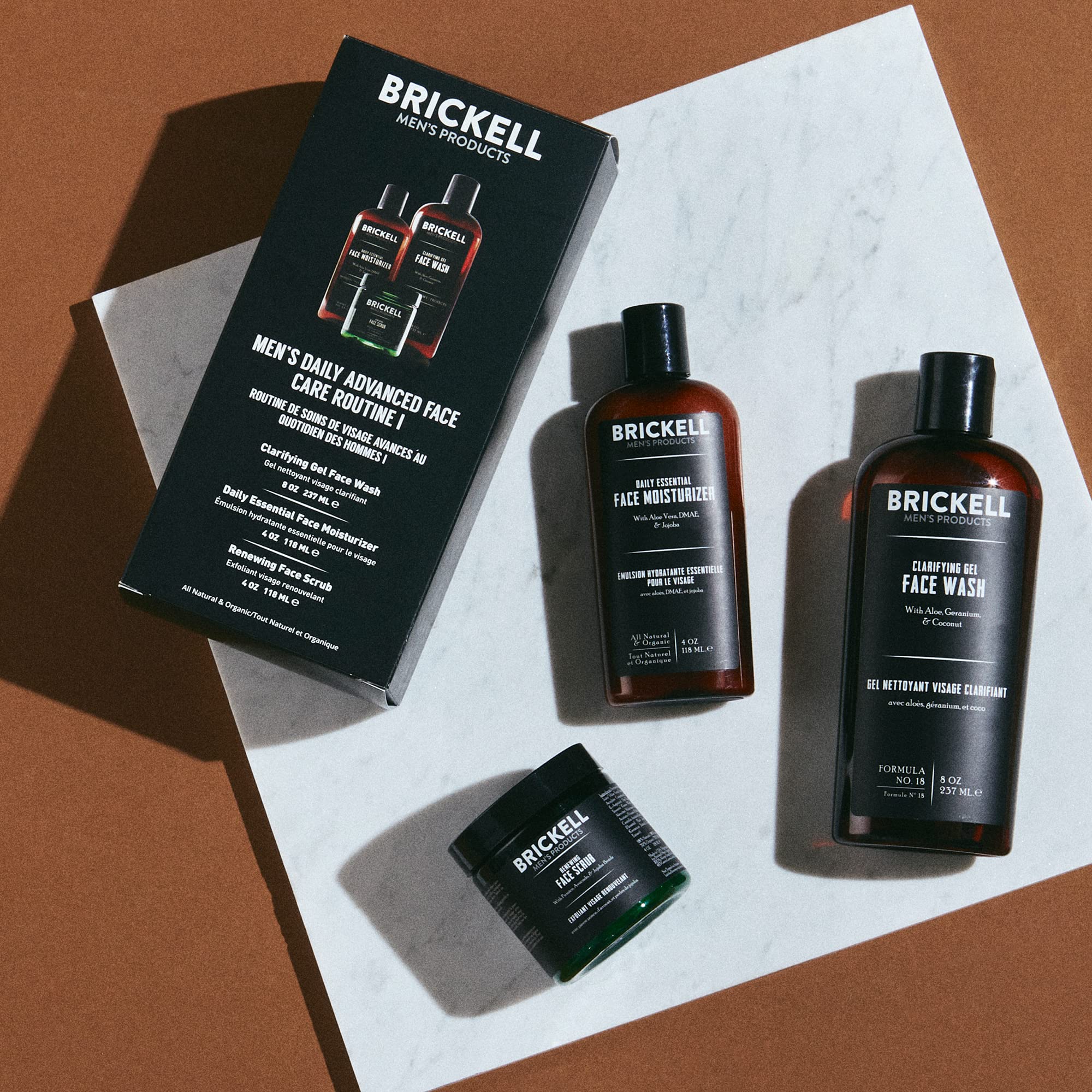 Brickell Men'S Daily Advanced Face Care Routine I, Gel Facial Cleanser Wash, Face Scrub, Face Moisturizer Lotion, Natural And Or