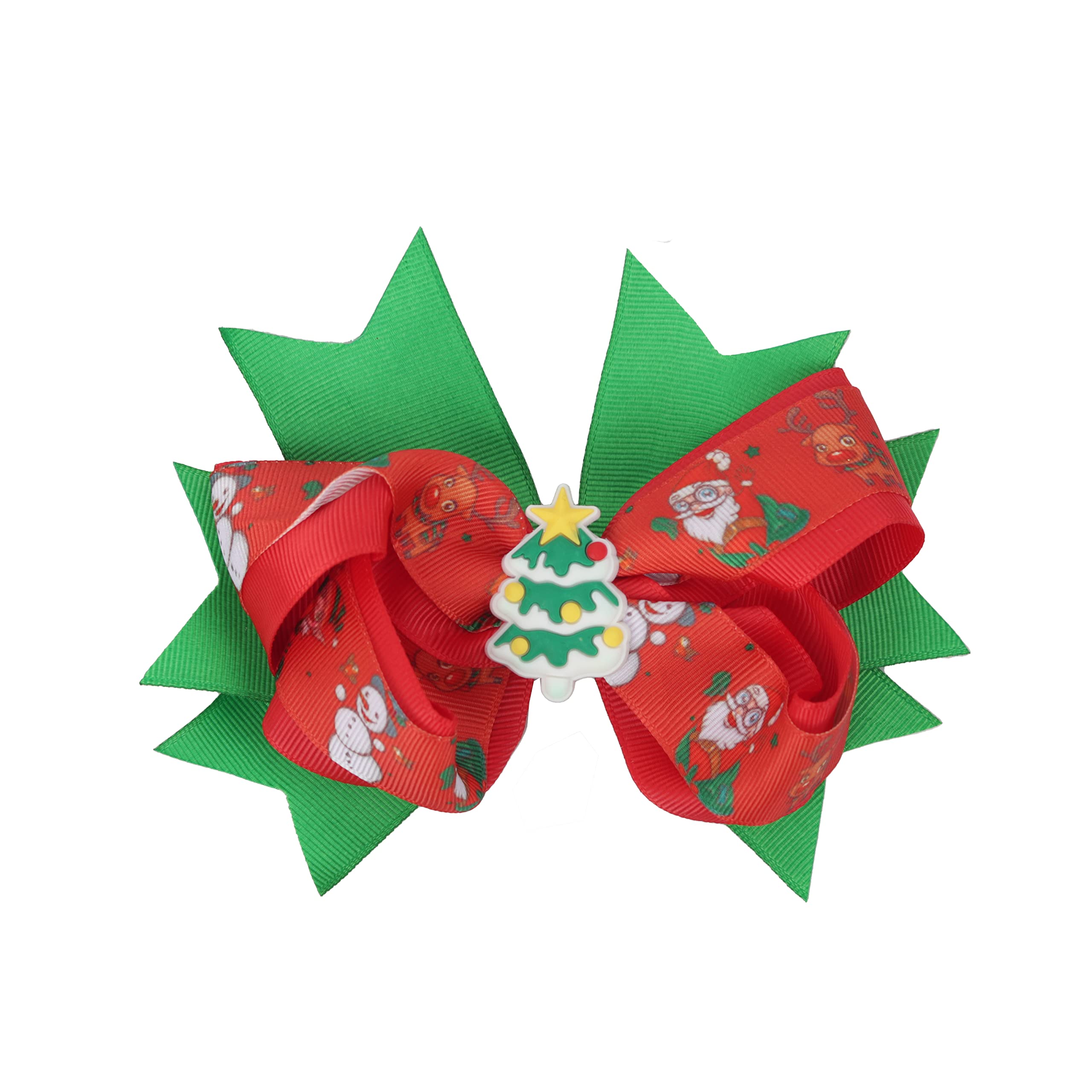 Hair Bow Layered Christmas Bow with Silicone Charm - Red Tree