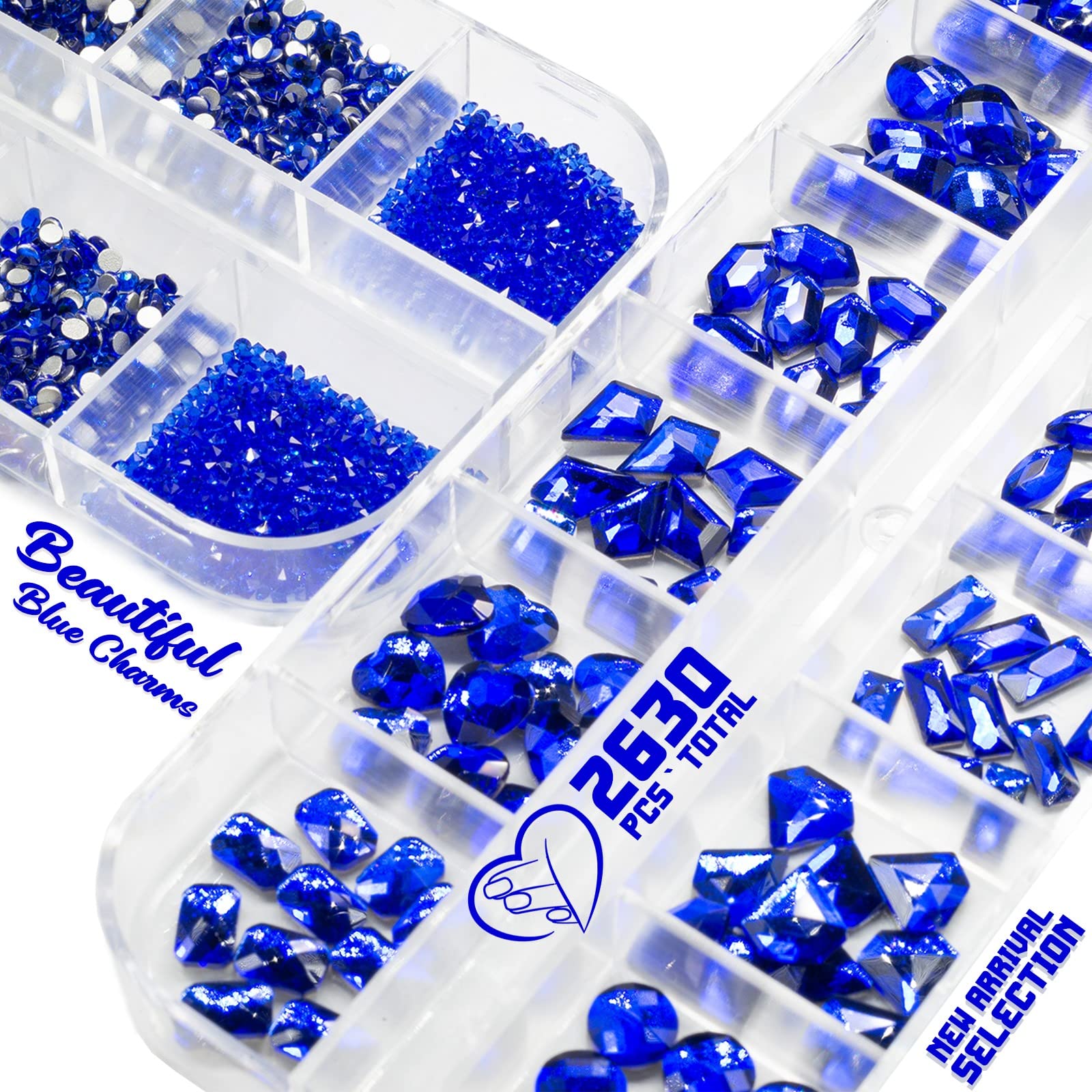 2630Pcs Blue Nail Rhinestones Flatback Royal Blue Sapphire Round Beads glass gems Stones Nail Art gems Diamonds jewels Multi Sha