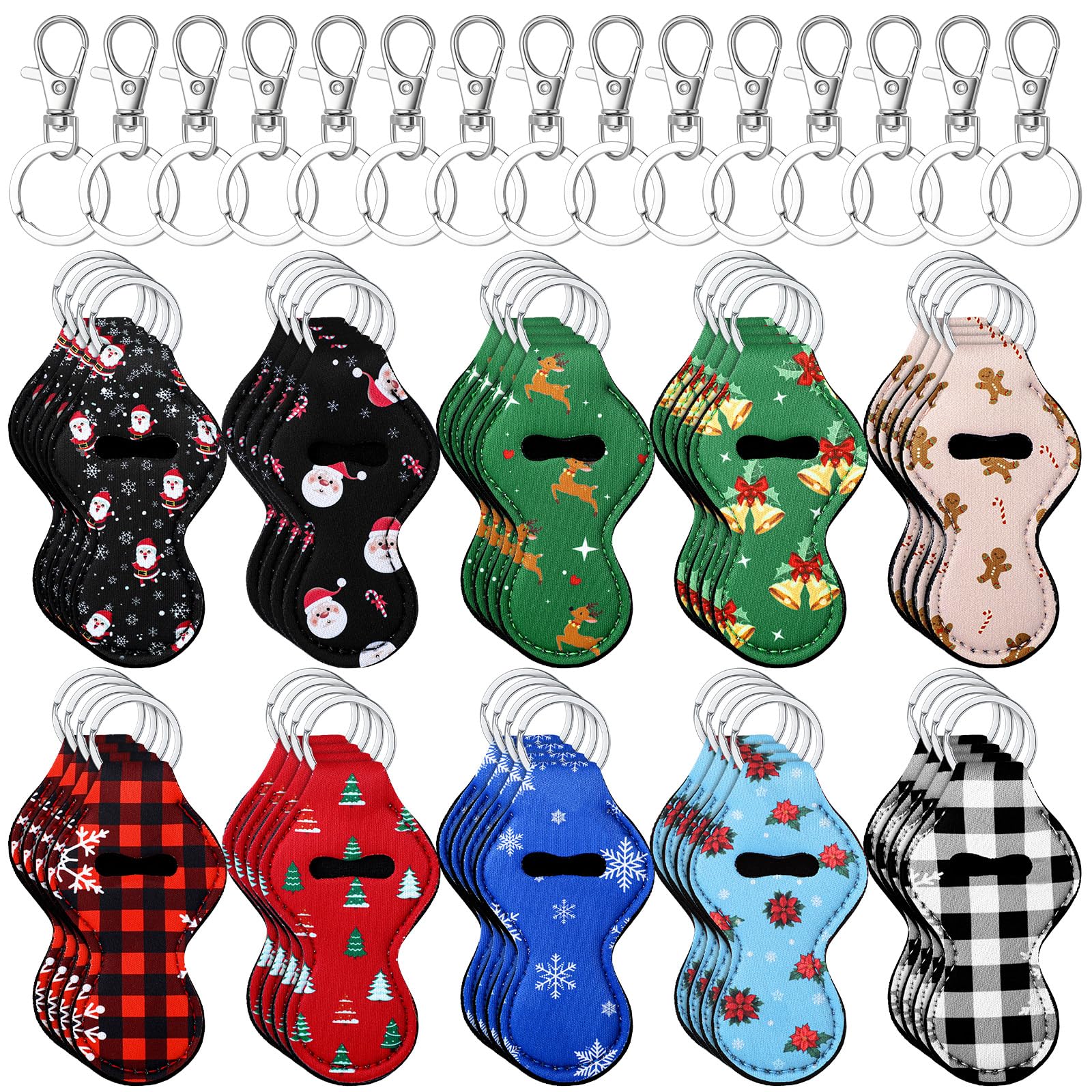 Dansydaisy 80 Pcs Christmas Theme Lip balm Holder with Keychain Lipstick Sleeves Pouch Portable Lipstick Holder Bags Lip Gloss H
