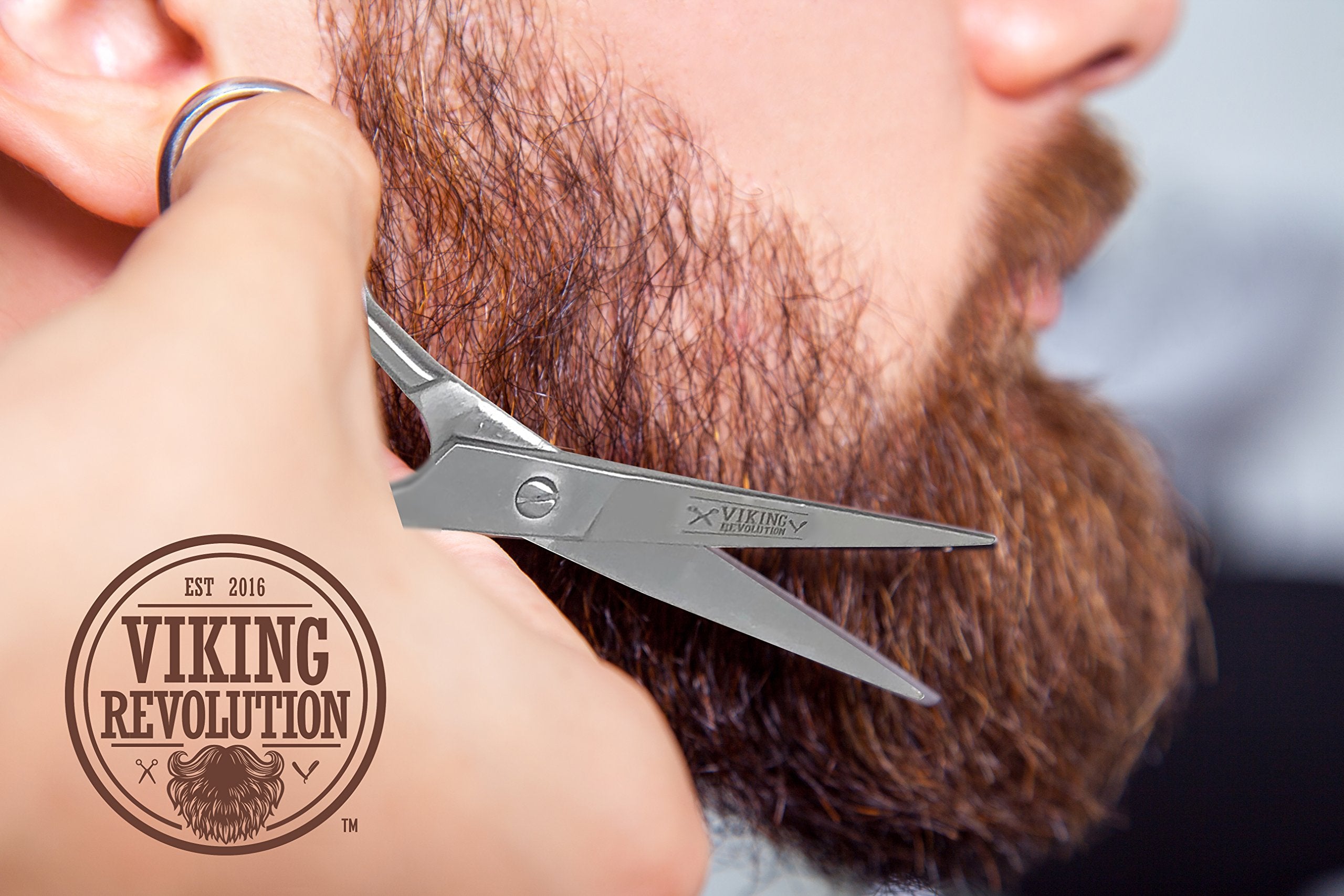 Viking Revolution - Beard And Mustache Scissors W/Comb And Synthetic Leather Case Professional Sharp Surgical Grade Steel For Tr
