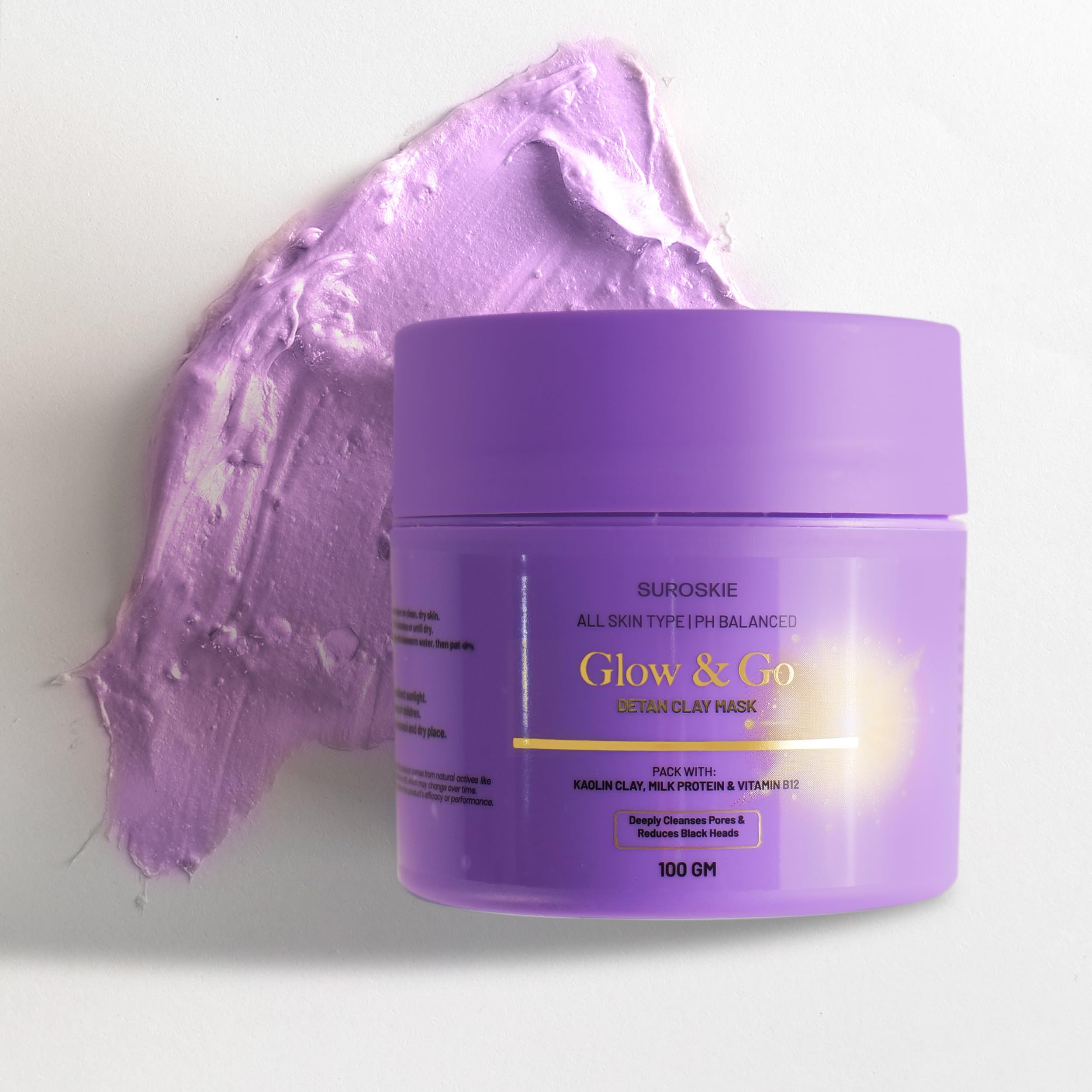 Suroskie Glow & Go De-Tan Face Clay Mask 100 Gm | With Kaolin Clay & Kojic Extract | Face Pack For Glowing & Brightening Skin | 