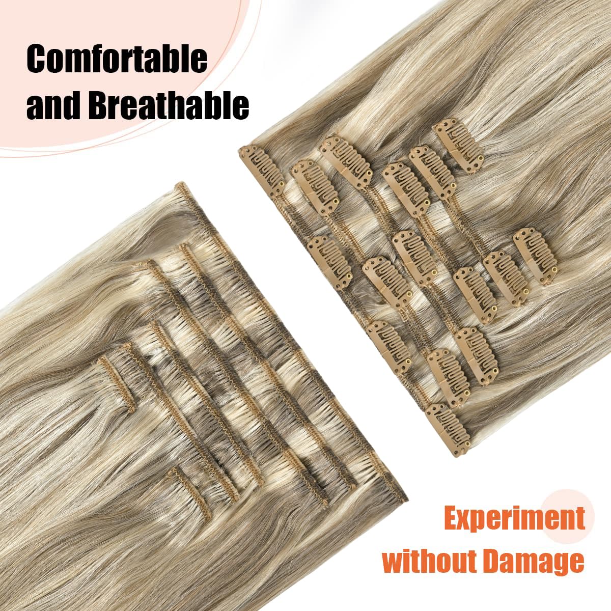 Ugotrays Blonde Clip In Hair Extensions Real Human Hair - 20 Inch 70G Ash Blonde Mixed Bleach Blonde Straight 7Pcs Double Weft -