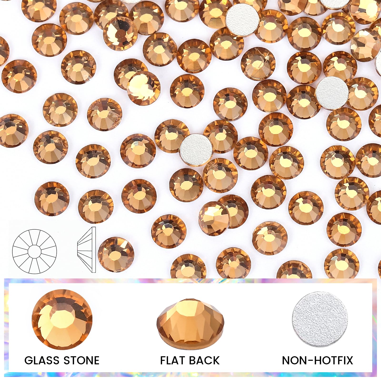 Novani Brown Rhinestones Flatback Rhinestones Glass Nail Gems Stones Jewels Round Gemstones Non-Hotfix Crystal,SS10,1440 Pieces,