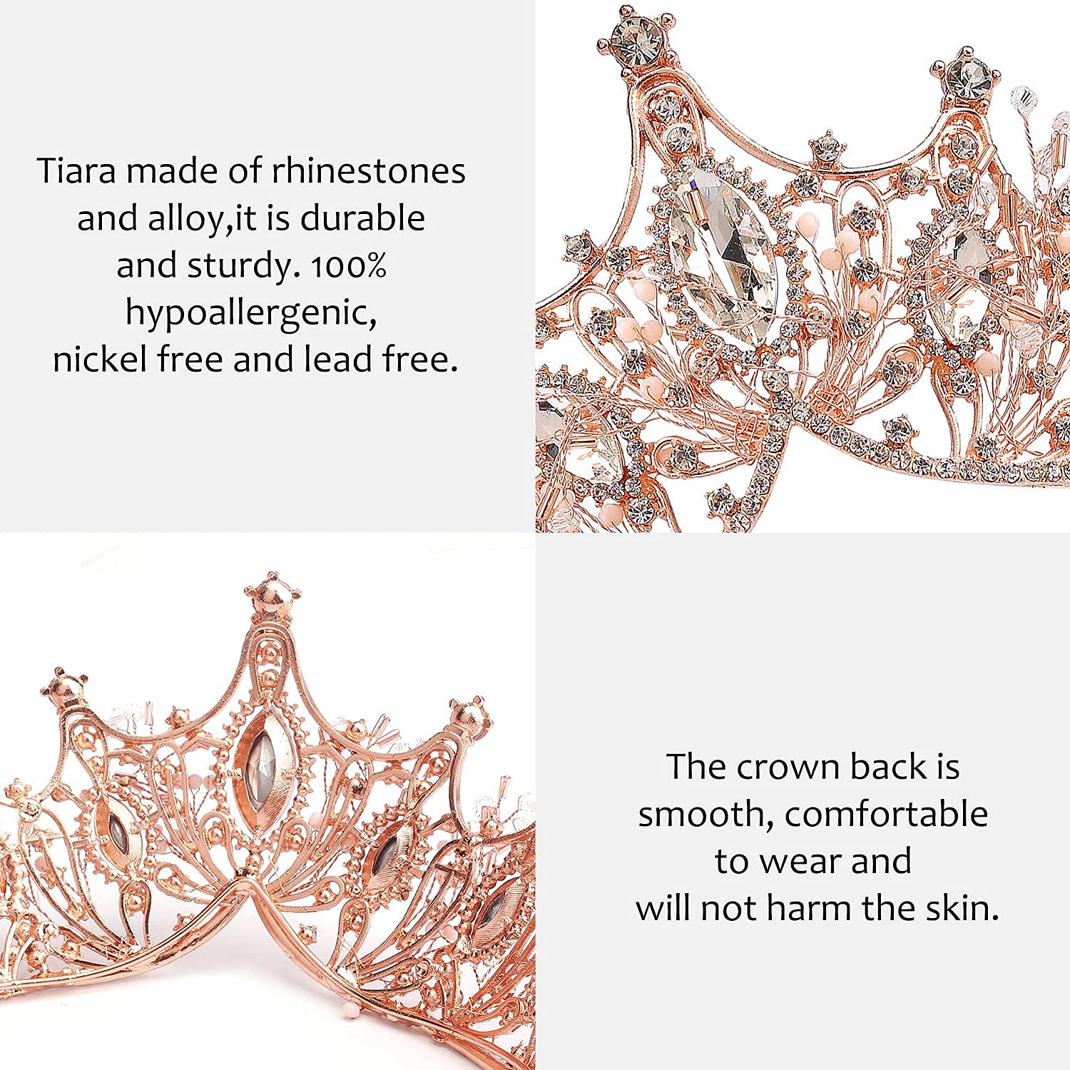 Cocide Rose Gold Tiara And Crown For Women Crystal Headband For Girls Mermaid Queen Head Band Princess Hair Accessories For Birt