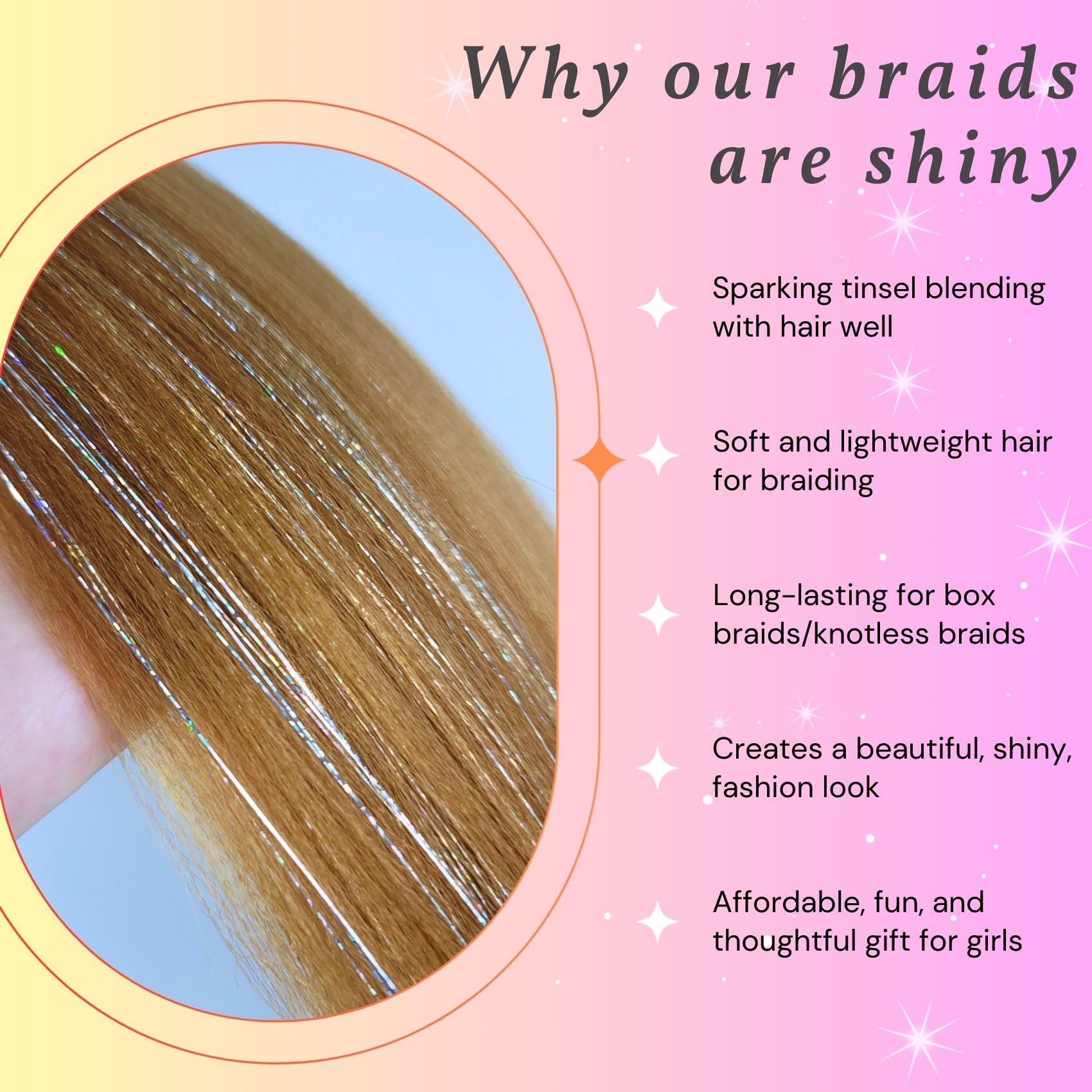 Sparkling Honey Blonde Tinsel Braiding Hair Pre Stretched Glitter Braiding Hair Extensions For Knotless Box Braids(26Inch 4 Pack