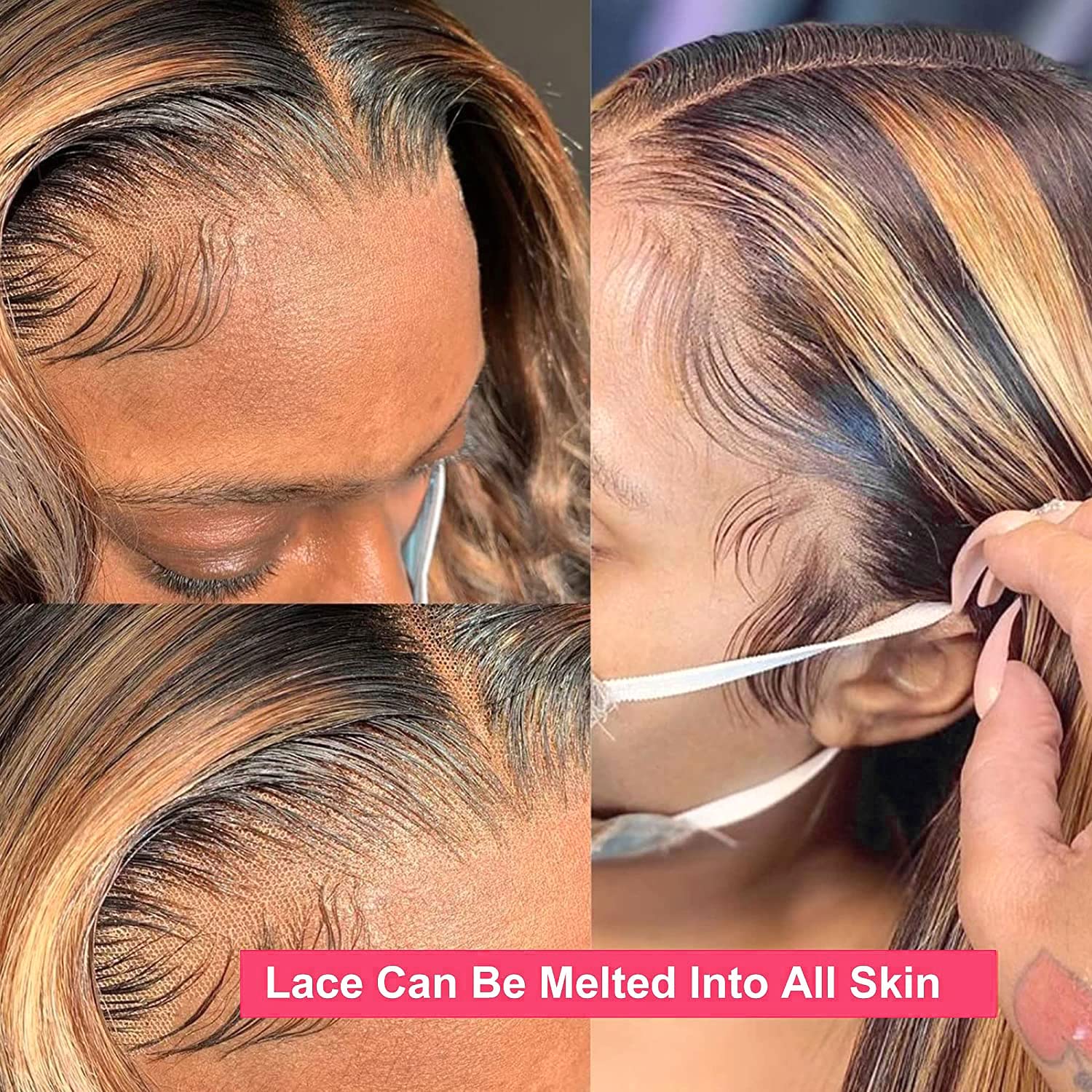 Superlook 13X4 Highlight Lace Front Wigs Human Hair 4/27 Honey Blonde Lace Front Wig Human Hair 200% Density Hd Transparent Ombr