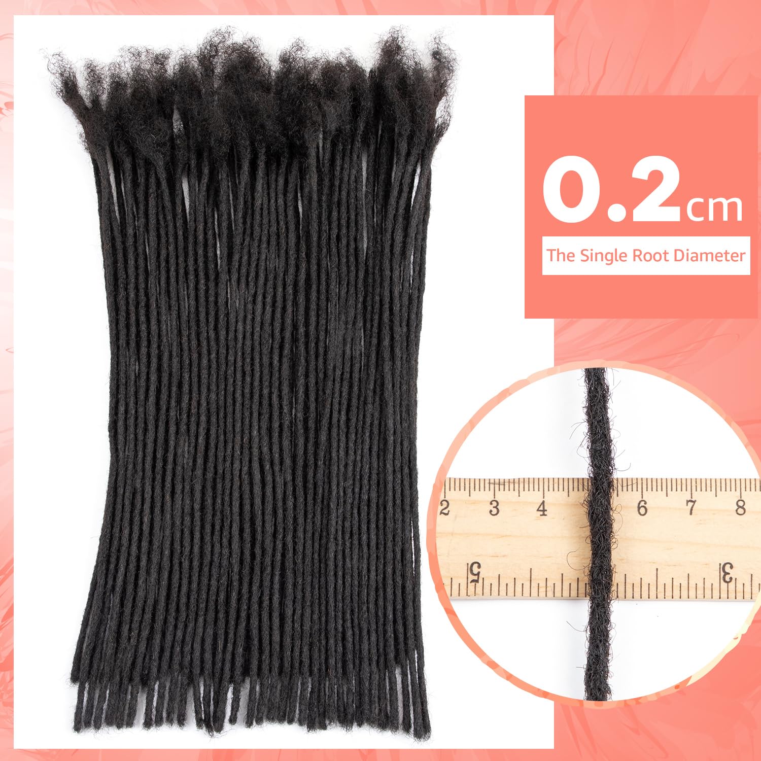 Teresa 10 Inch 0.2Cm Width Loc Extension Human Hair Natural Black 100 Strands Full Hand-Made Permanent Locs Extensions Can Be Dy