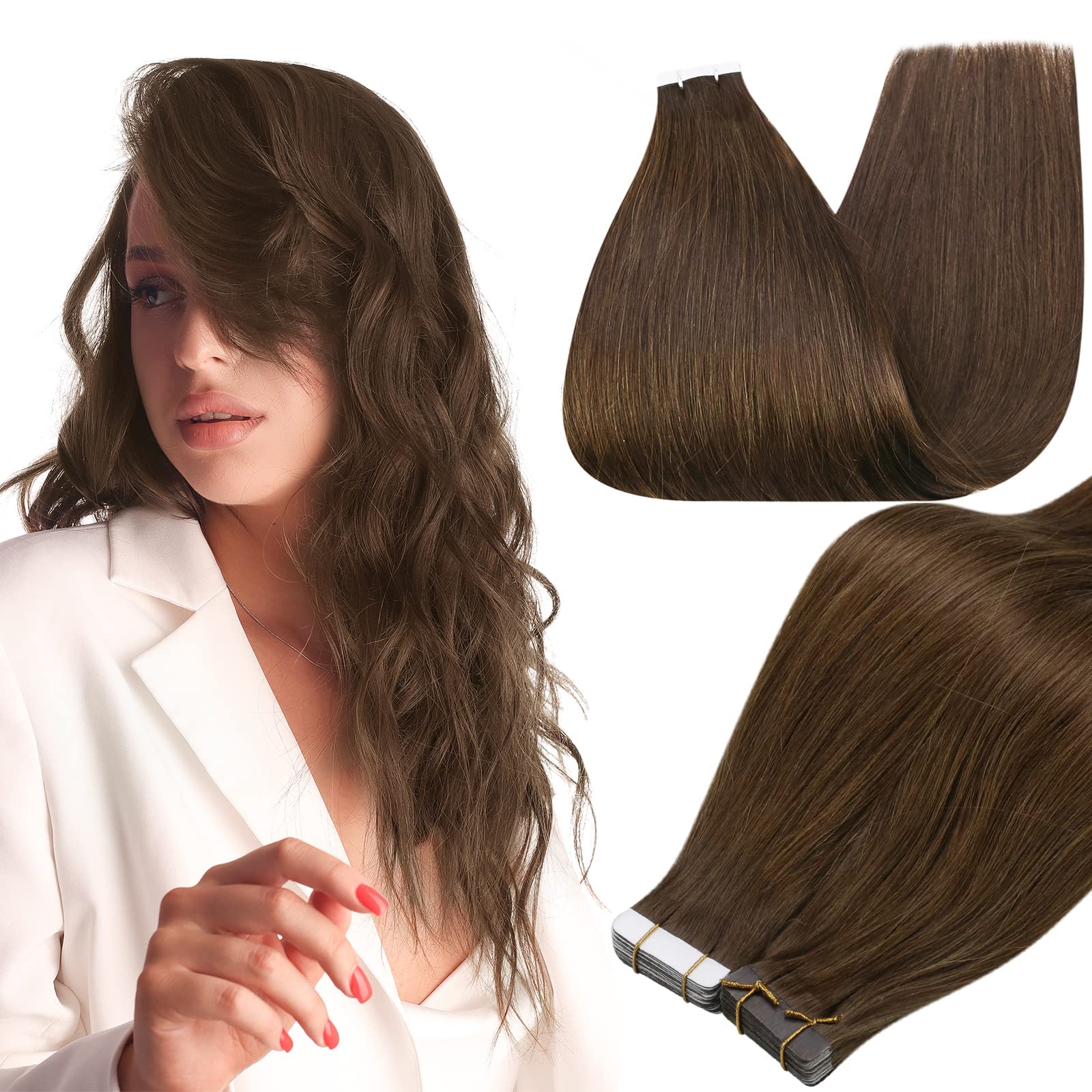 Full Shine Tape In Extensions Human Hair 18 Inch Real Hair Extensions Tape In Human Hair Color 4 Middle Brown Hair Extensions Ta