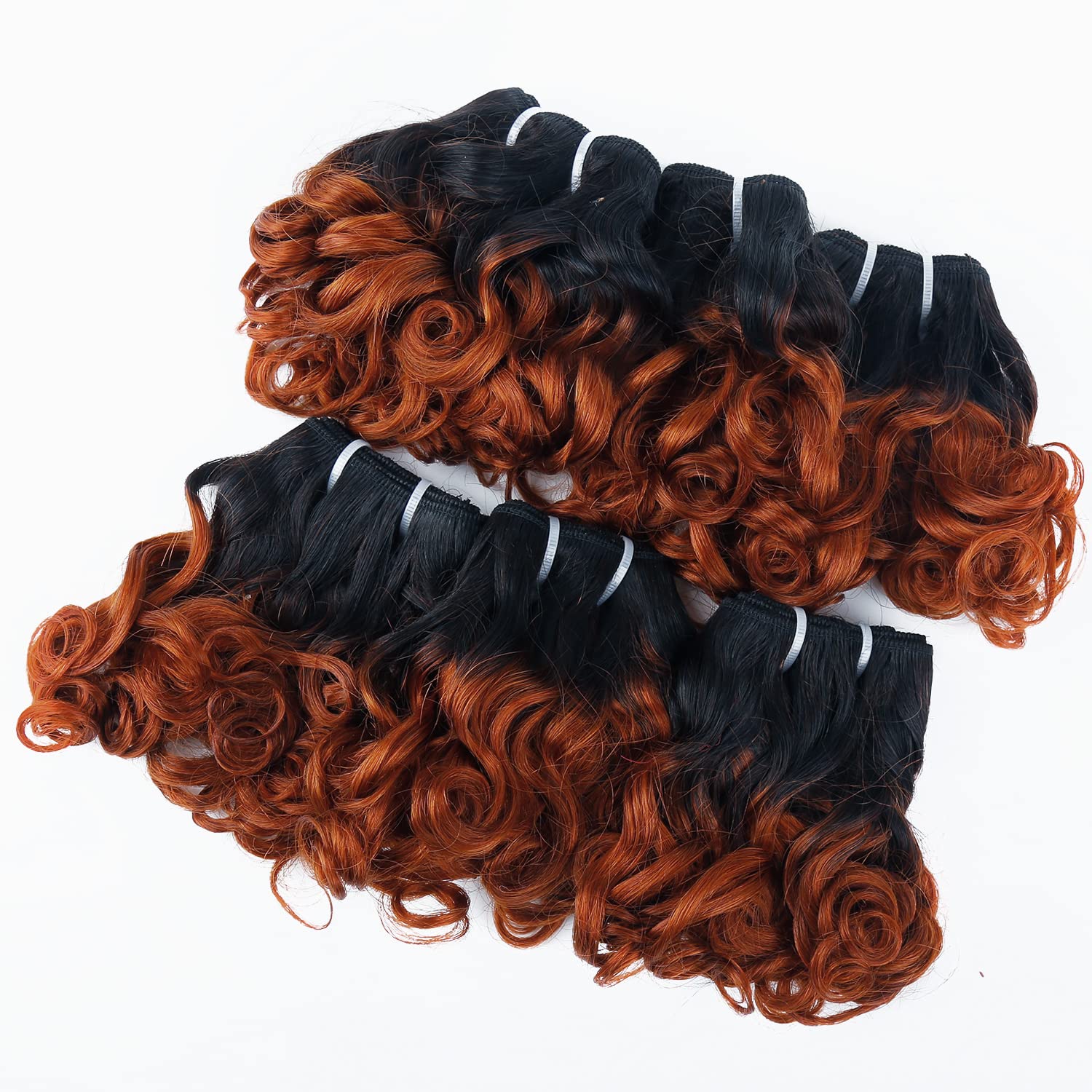 Short Curly Wavy Bundles With Closure Ombre 1B/Ginger Brazilian Wavy Curly 6 Bundles With 4X4 Closure(8 8 8 8 8 8+8) Unprocessed