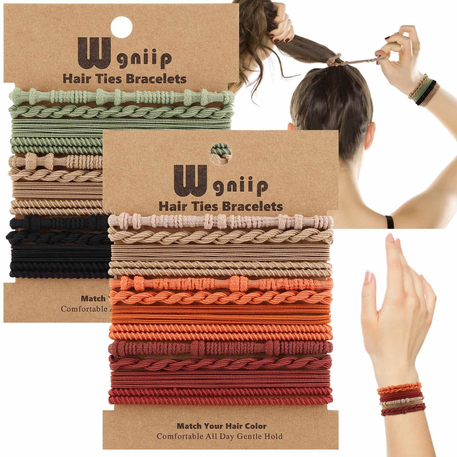 24 Pcs Boho Hair Tie Bracelets, 4 Styles Cute Elastics for Thin and Thick Hair/Pony Tails, 6 Colors No-Damage Accessories (I-Boh