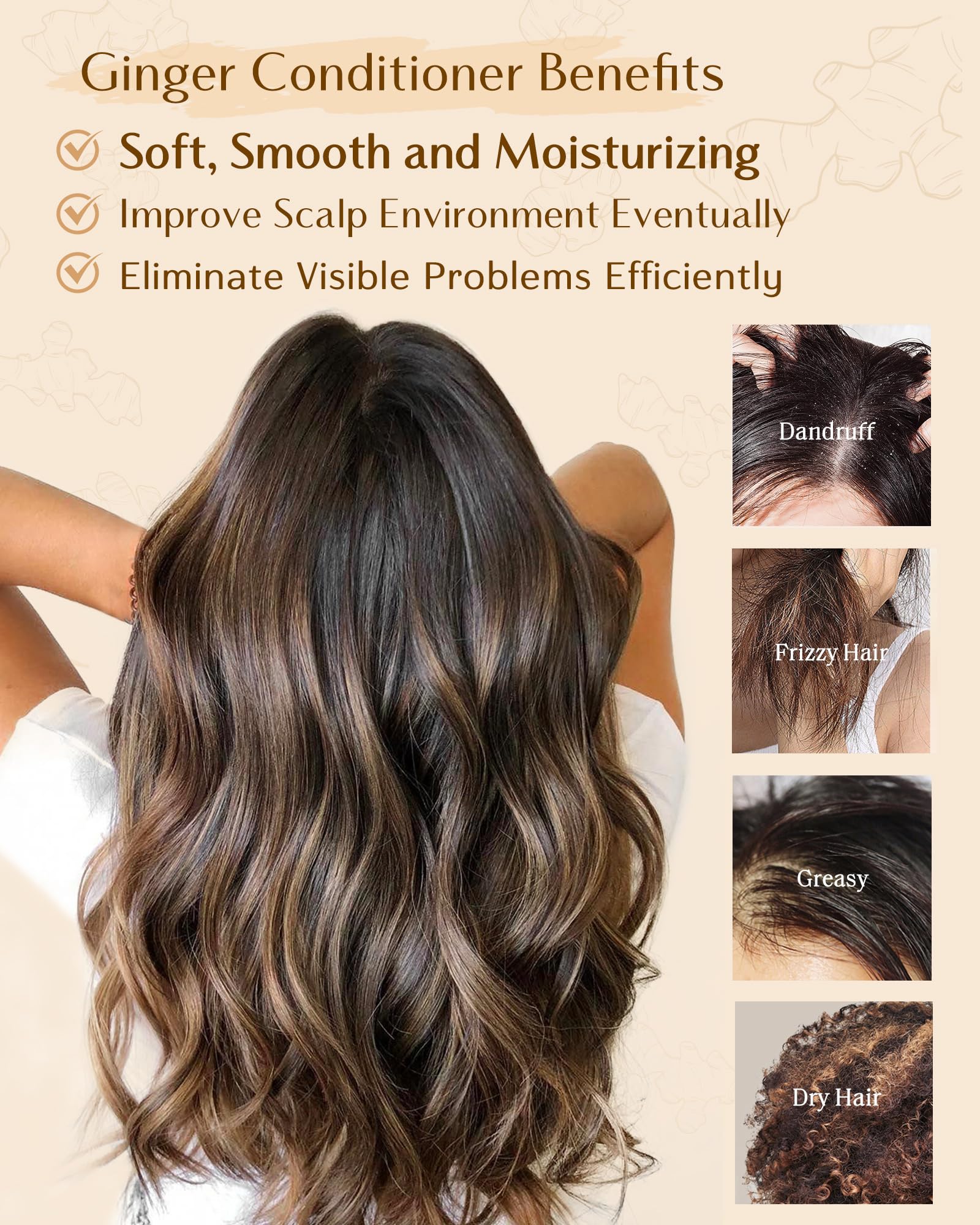 Yanibest Natural Ginger Shot Smoothie Conditioner, Organic Herbaceous Plants for Shiny, Soft, Frizz Free and No Tangles, Healthy