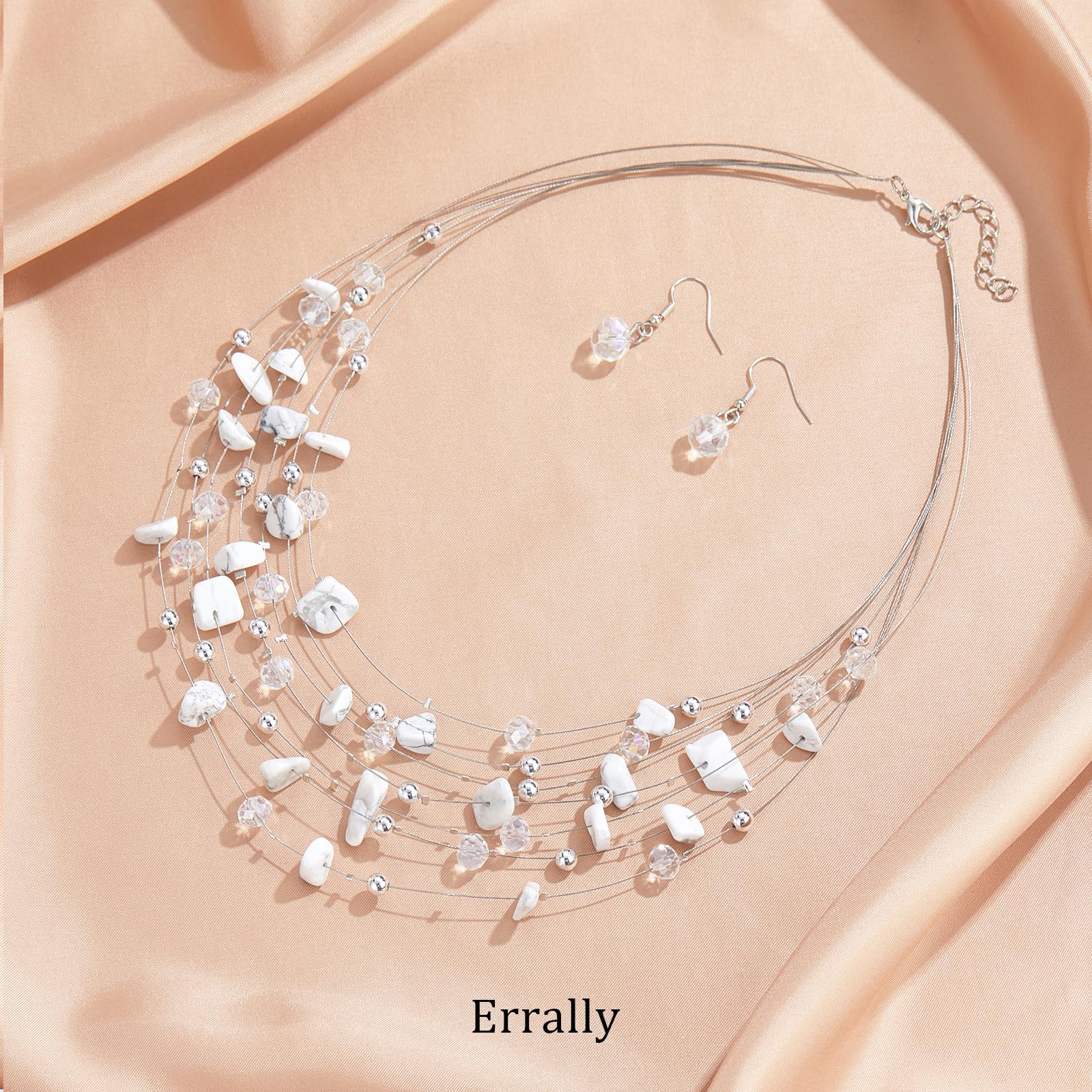 Errally Boho Layered Crystal Beaded Necklaces for Women Natural Stone Multi-Strand Statement Necklace Fashion Costume Jewelry Gi