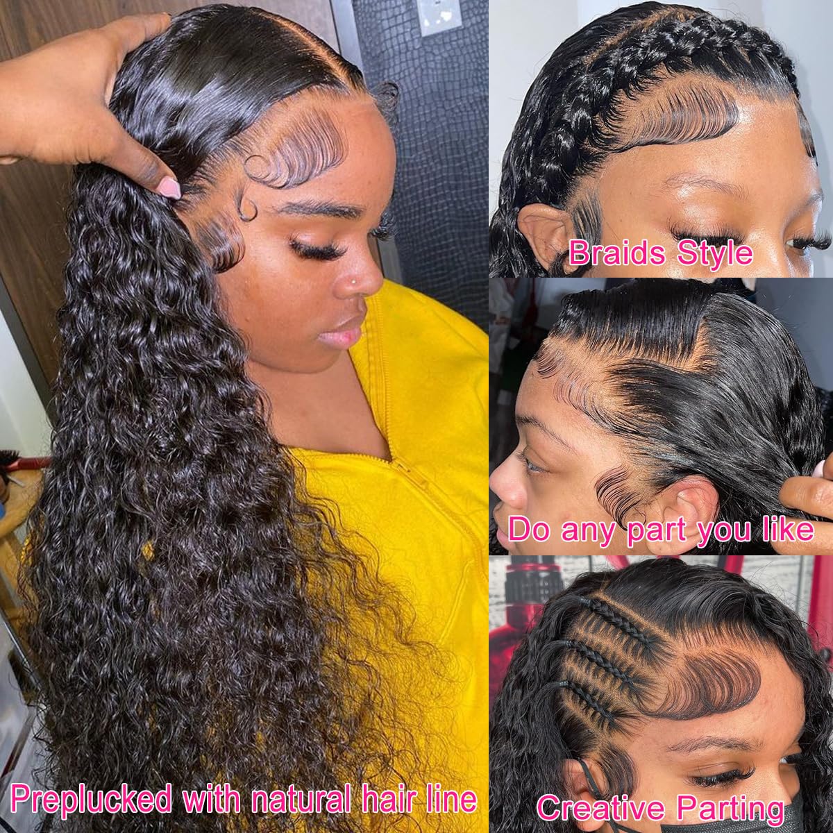 Askwish 180% Density 32 Inch Lace Front Wigs Human Hair Pre Plucked 13X4 Deep Wave Lace Frontal Wigs For Black Women Curly Lace